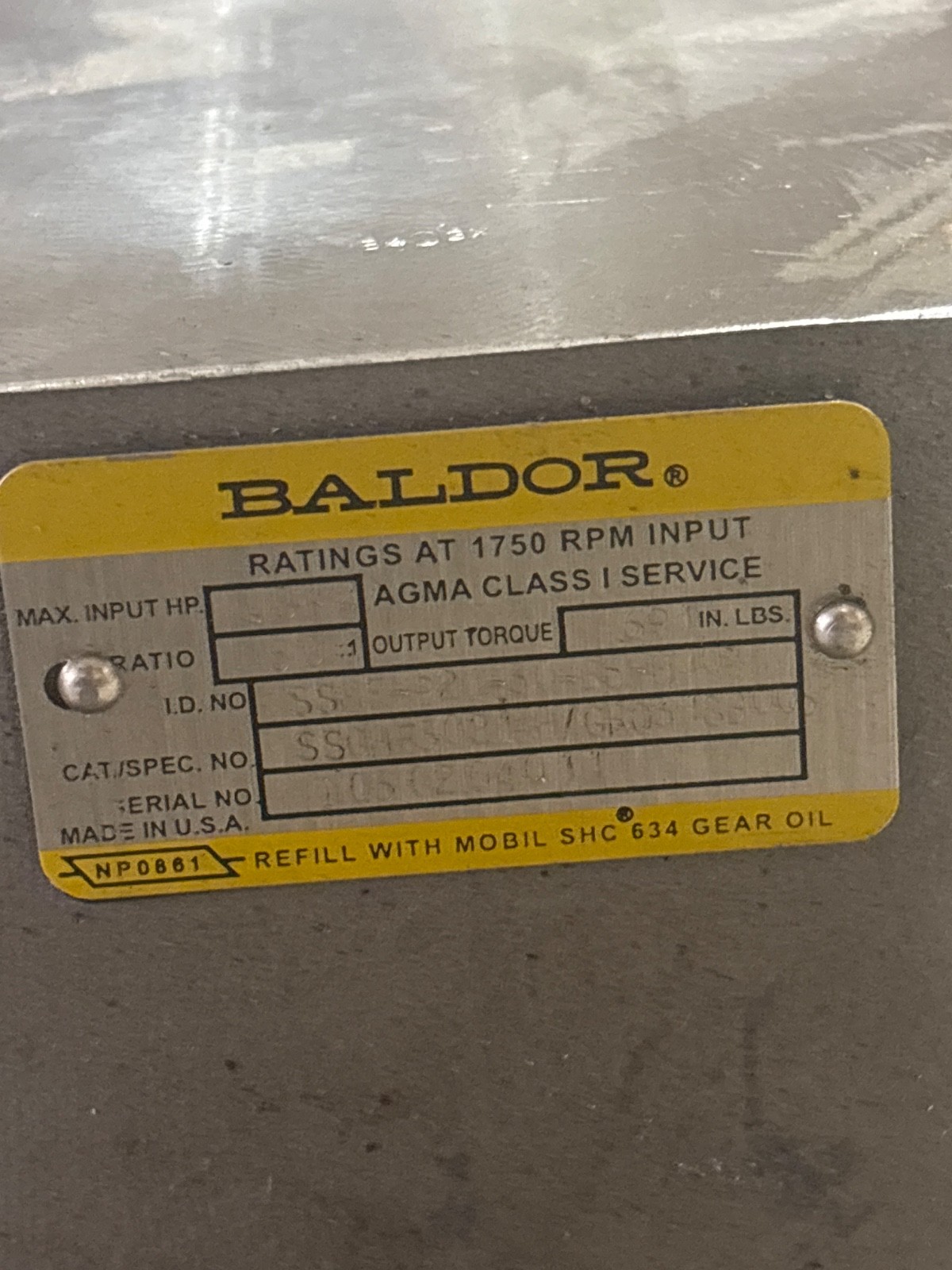 Baldor SSHF-921-30-65-H104 Gear Reducer Motor 30:1 Ratio AGMA Class I Service –