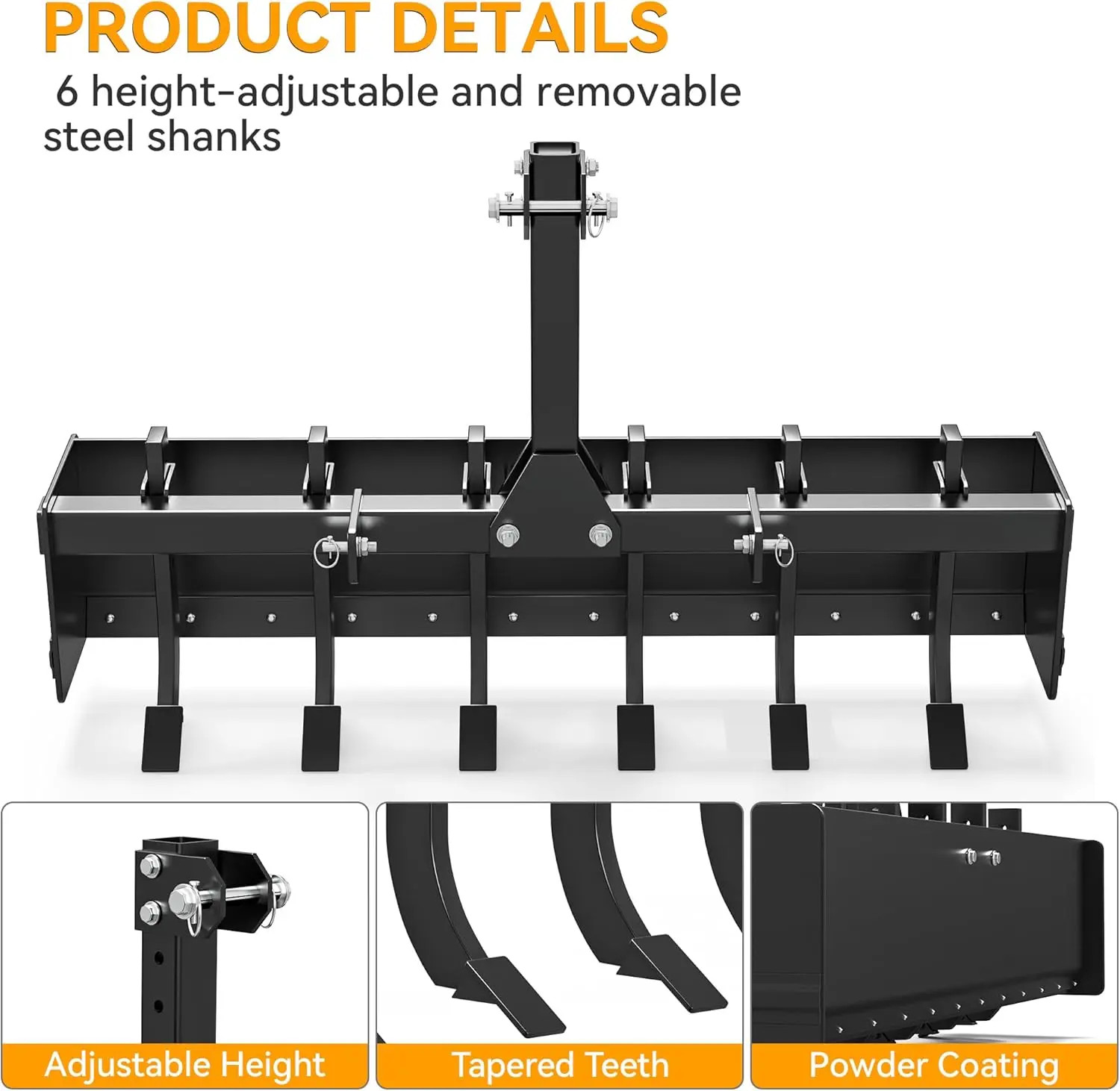 55″ Three Point Box Scraper, Box Blade Tractor Attachment Fits for Cat1