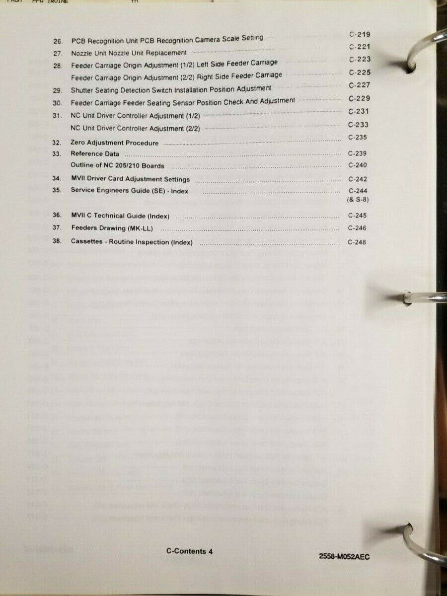 Panasonic Panasert MV-II MV2 Ops,Maint,Tech / MV2C Tech Manual NM-2558 / NM-2559
