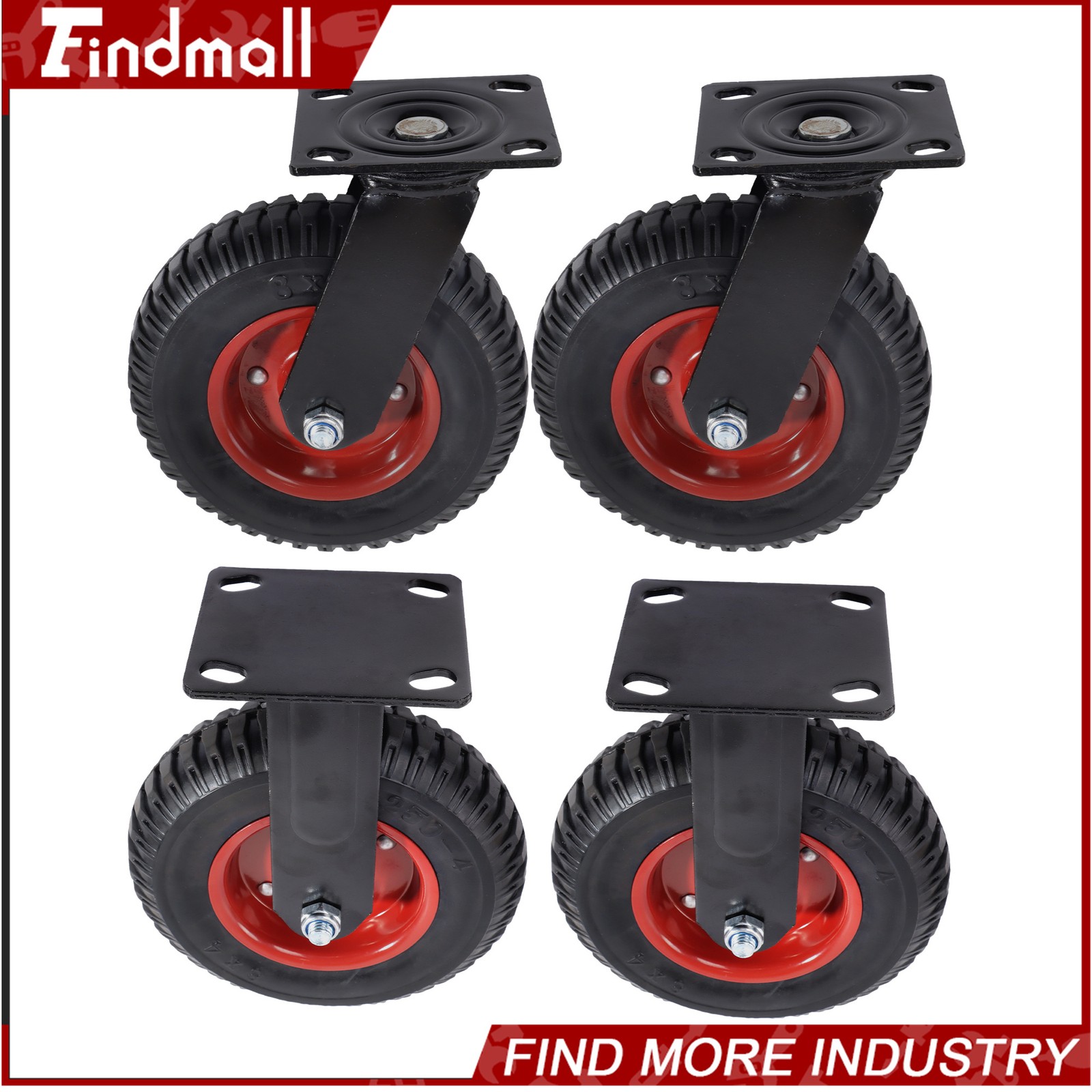 Findmall 8 Inch 4 Pack Heavy Duty Swivel Caster Wheels 2 Swivel And 2 Fixed