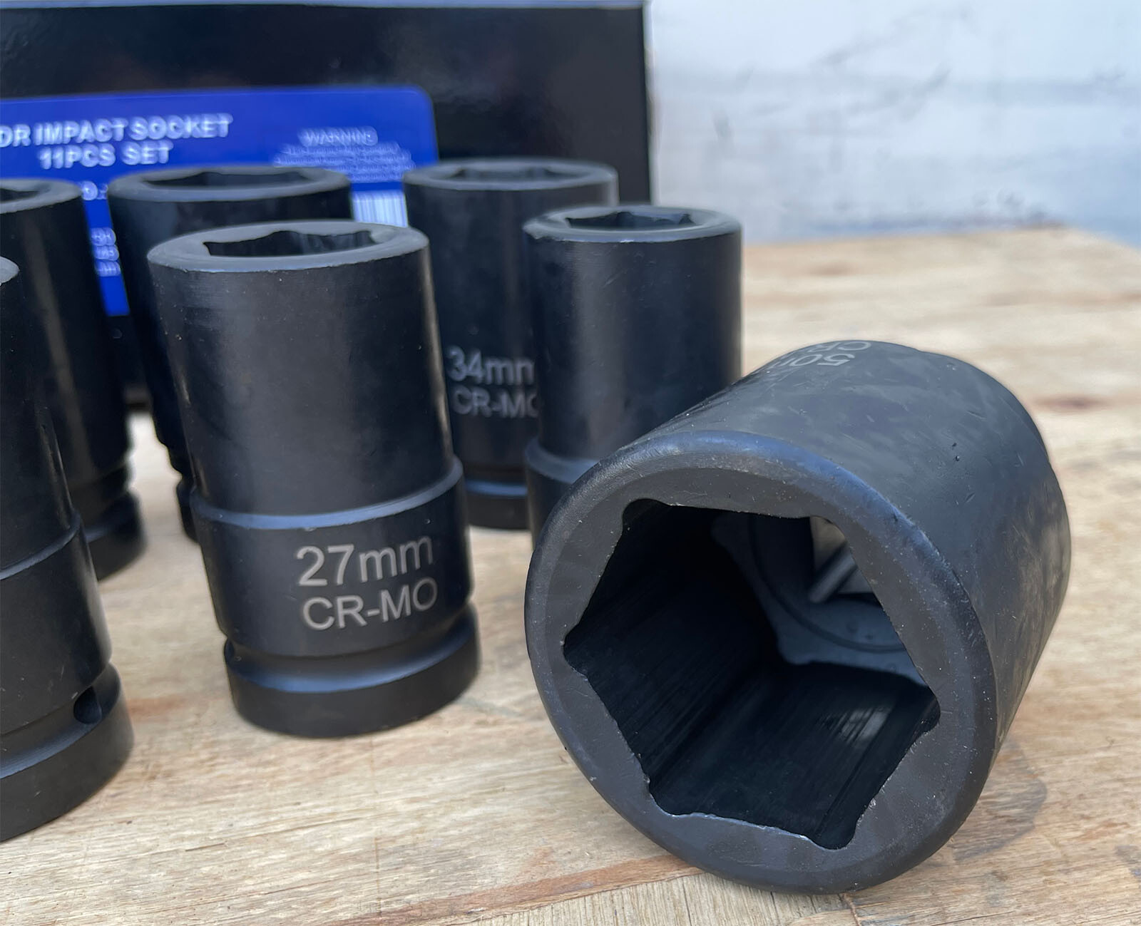 11pc 1″ Dr. Deep Jumbo Impact Socket Set Metric 22mm to 50mm Cr-MO w/ Metal Case