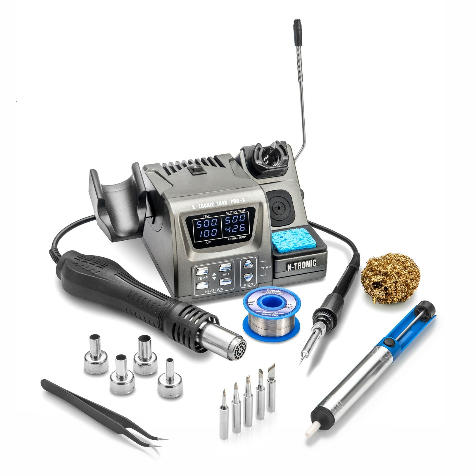 X-Tronic 7040-PRO-X Small Footprint Hot Air Rework & Soldering Iron Station Kit