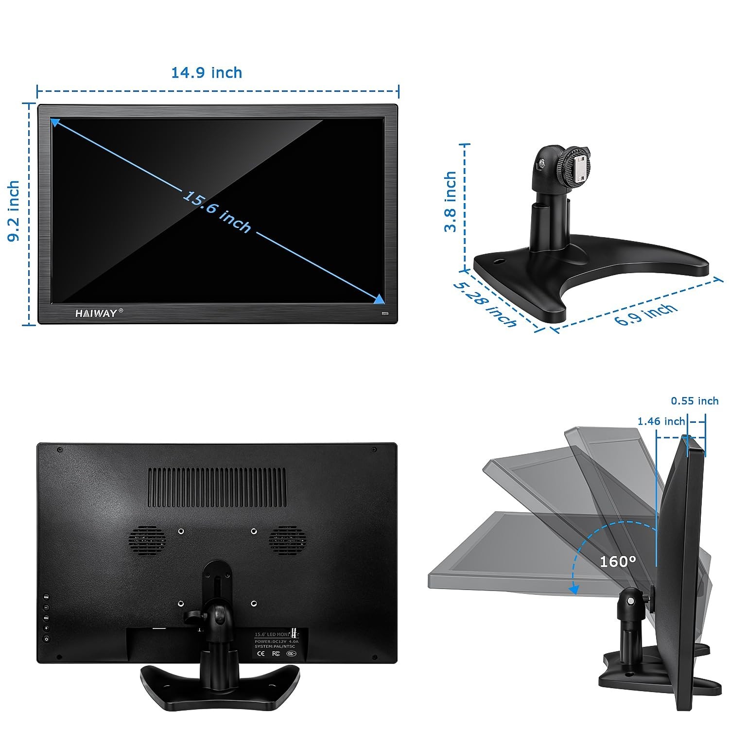 15.6 inch Small Computer Monitor, High Resolution 1920x1080P Small hdmi Monit…