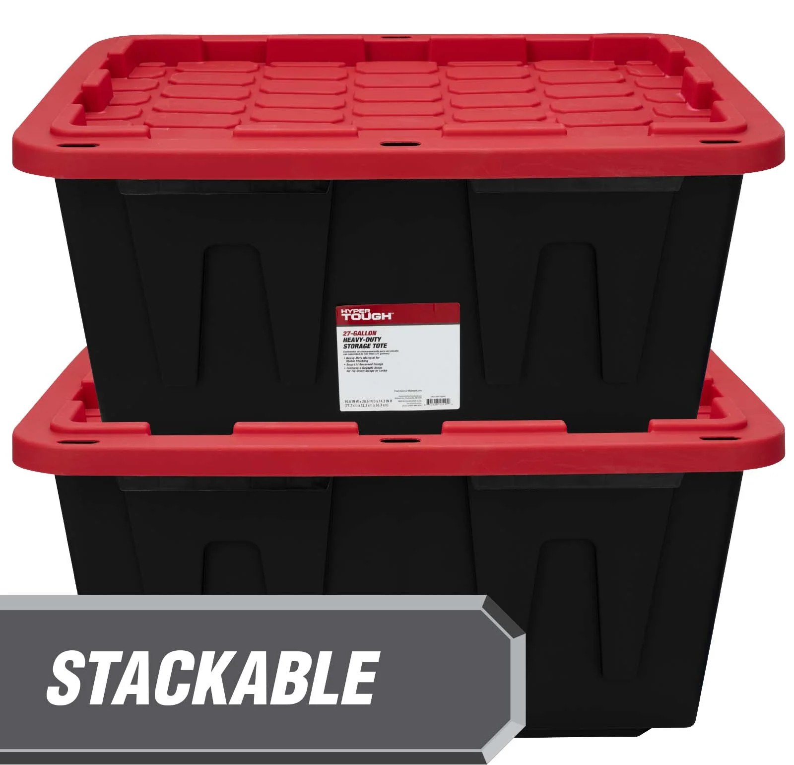 Hyper Tough 27Gal Storage Bin 4-Pack Black/Red Heavy Duty Plastic