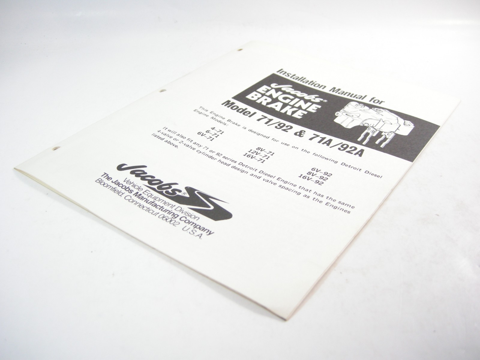 Jacobs Engine Jake Brake 71 92 71A 92A Installation Service Repair Shop Manual