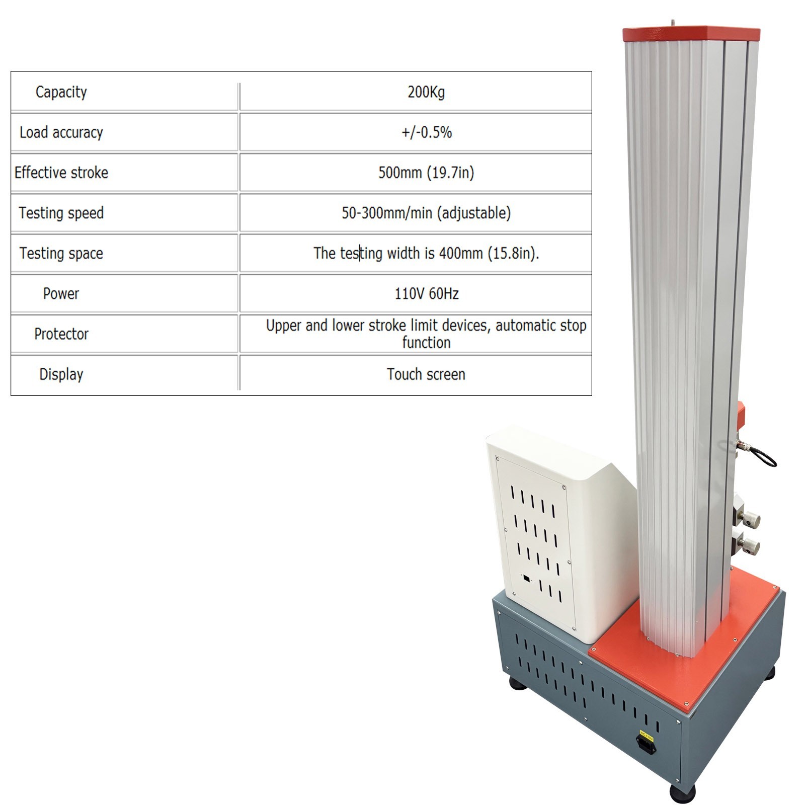 110V 200KG Electric Universal Tensile Strength Touchscreen Testing Machine