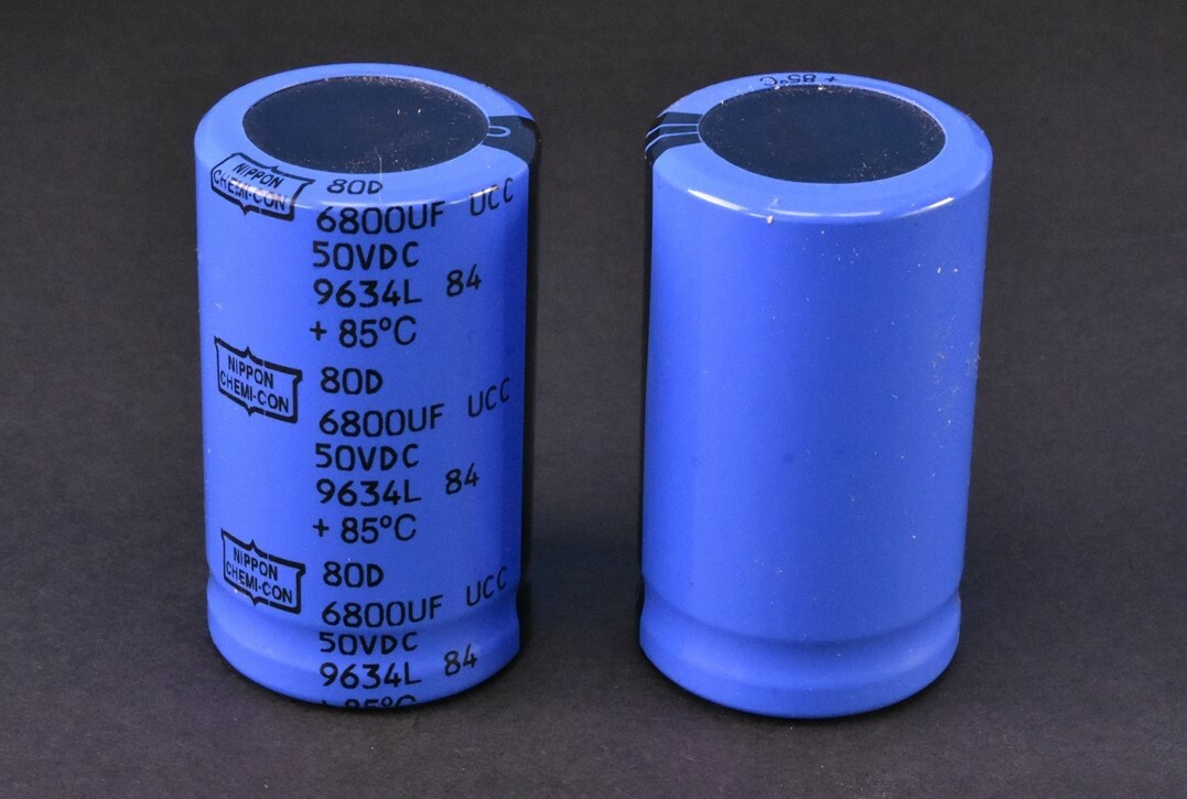 5 Nippon Chemi-Con 6800uF 50V Aluminum Electrolytic Capacitors Snap In
