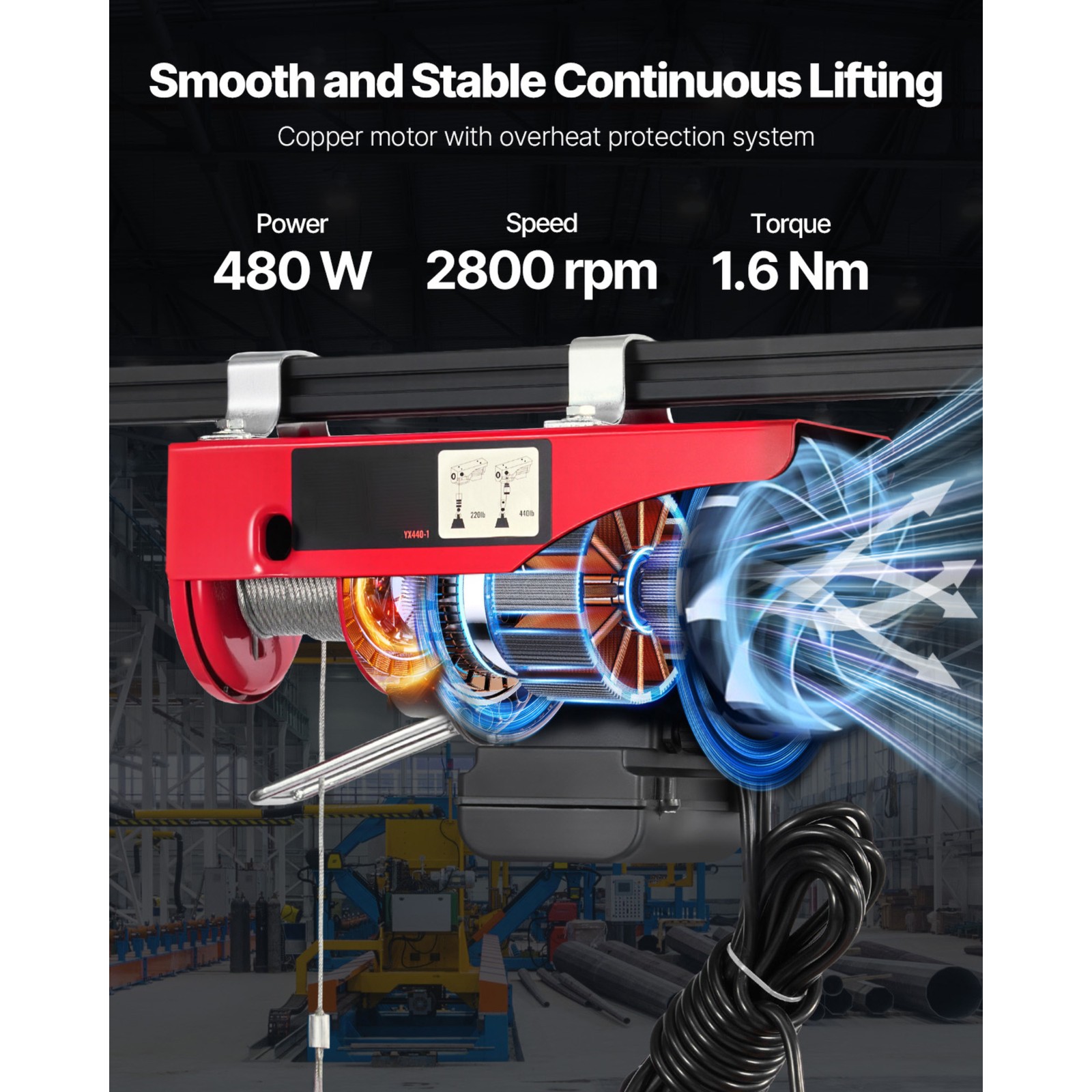 VEVOR Electric Hoist 440 lbs Crane Winch with 14FT Wired Remote Control 110V