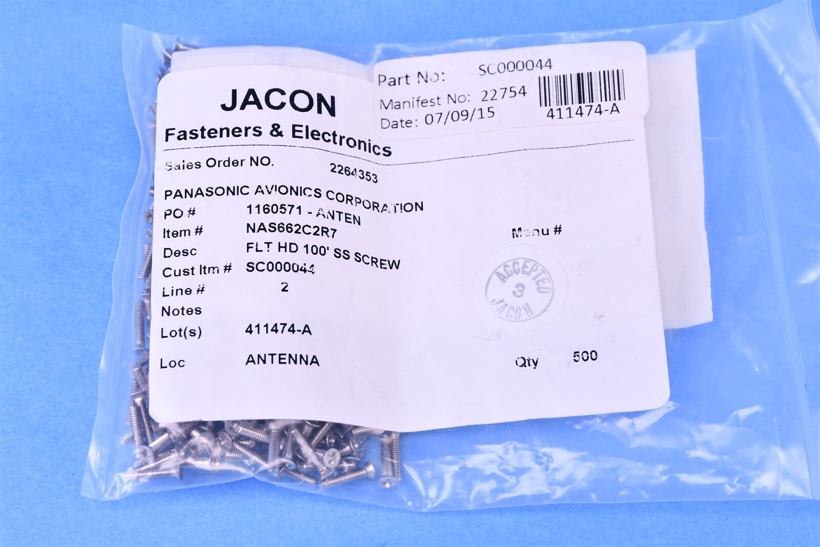 500 Jacon Flat Phillips Screw Fastener 7/16 Stainless Steel 2-56