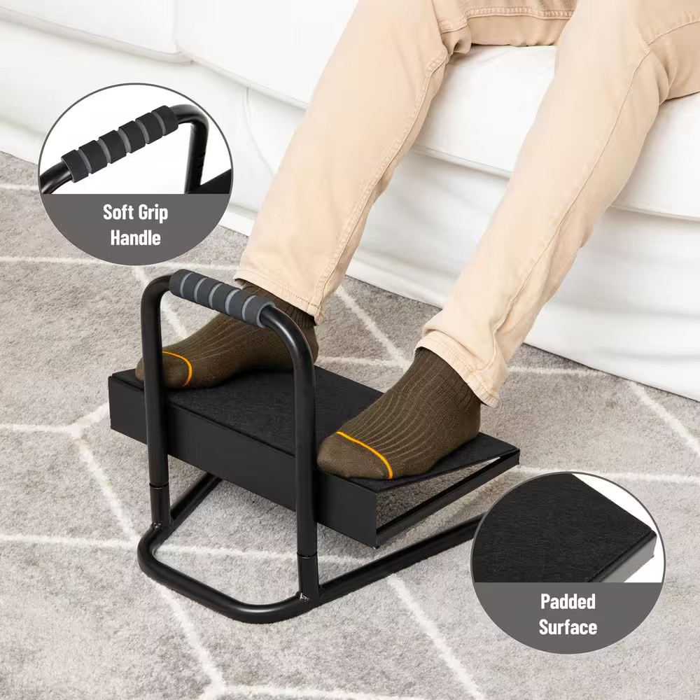 Black Adjustable Foot Stool Ergonomic Foot Rest under Desk at Work 14.25 In. W