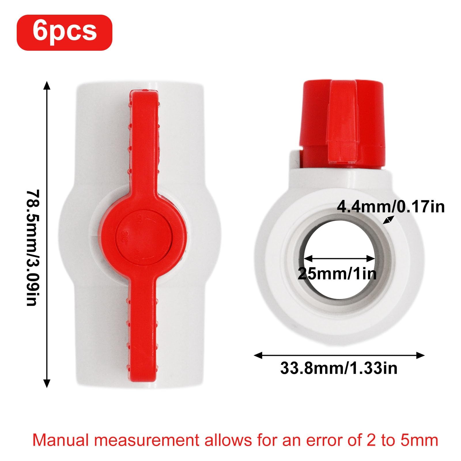 6Pcs White 3/4 Inch Threaded PVC Ball Valve NPT Shut-Off Valve with Handle Ra
