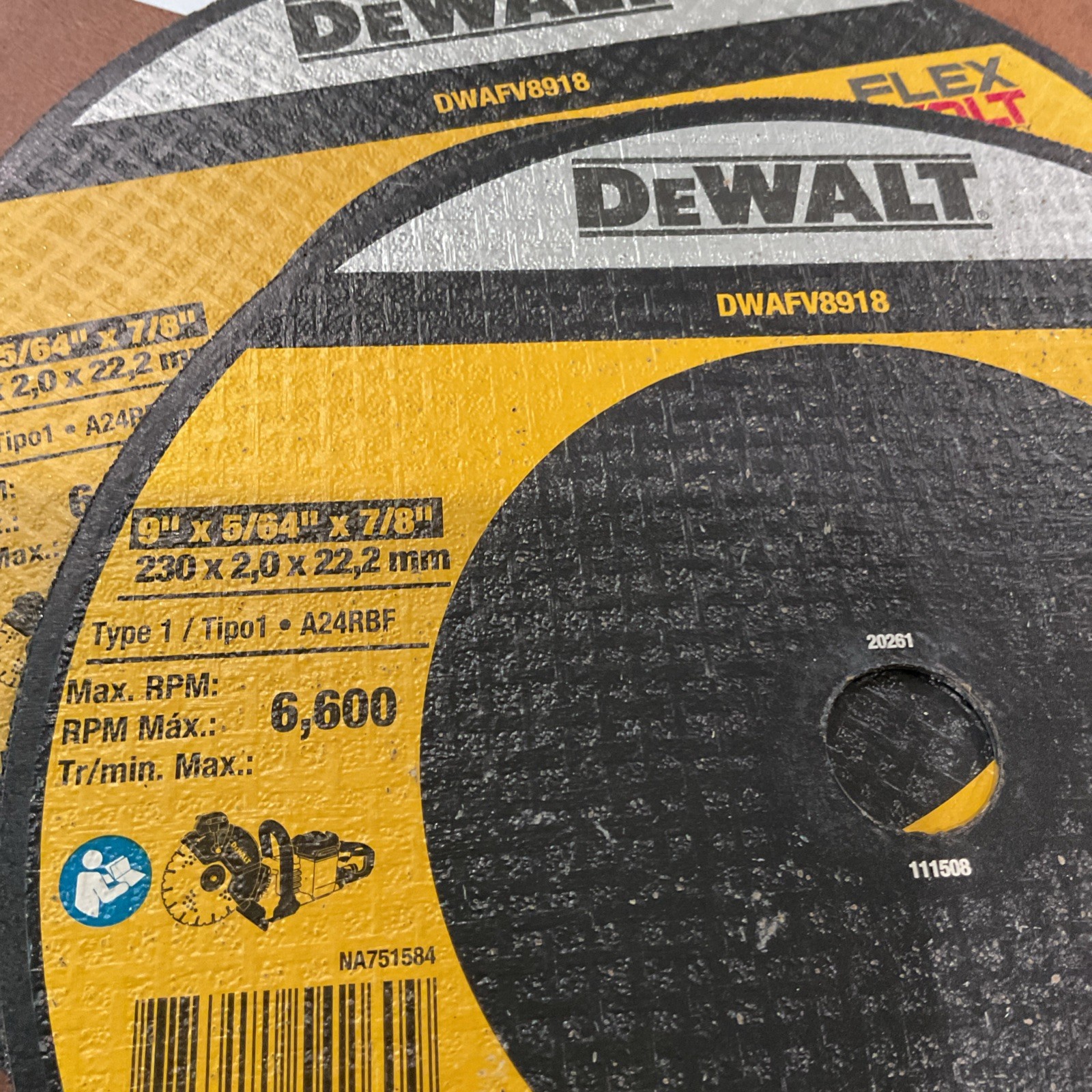 LOT OF 2 DEWALT – 9 x 5/64 in. x 7/8 T1 Flexvolt Cutoff Wheel DWAFV8918