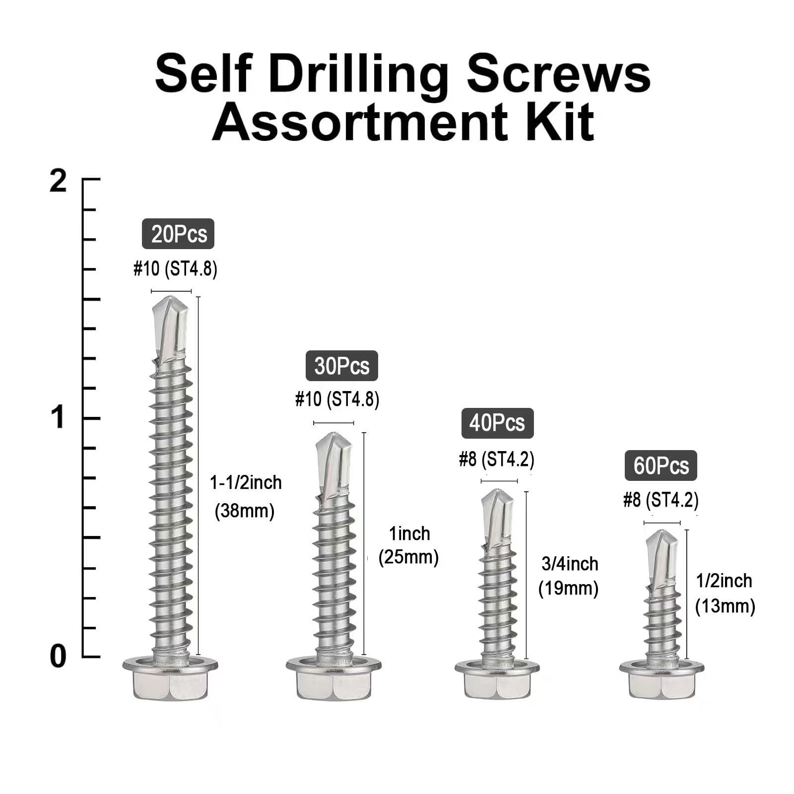 VGBUY 150Pcs Self Drilling Screws Assortment Kit, 410 1.5 inches, Silver