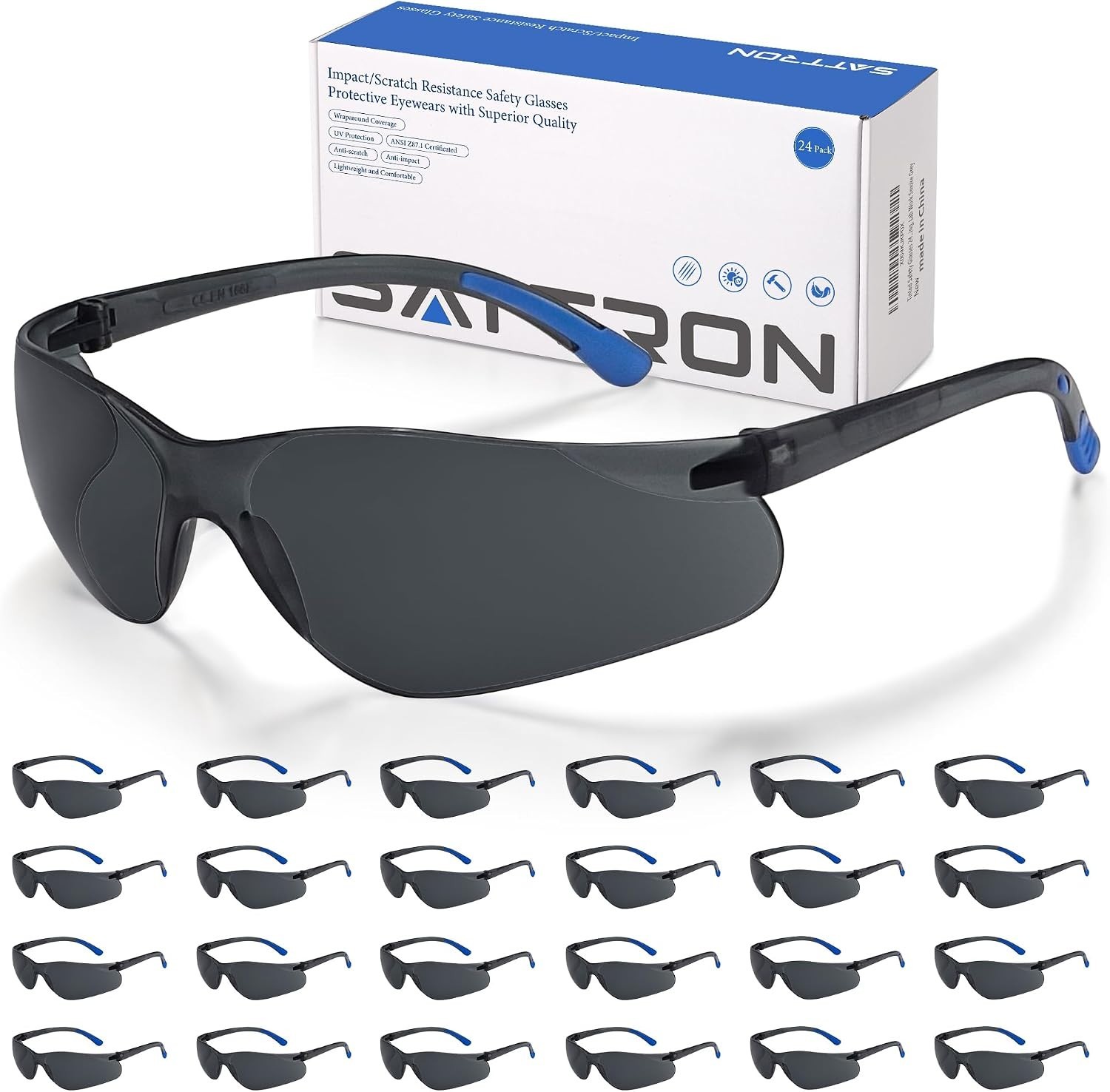 Lightweight Dark Lens Safety Glasses – 24 Pack Universal Fit for Men & Women