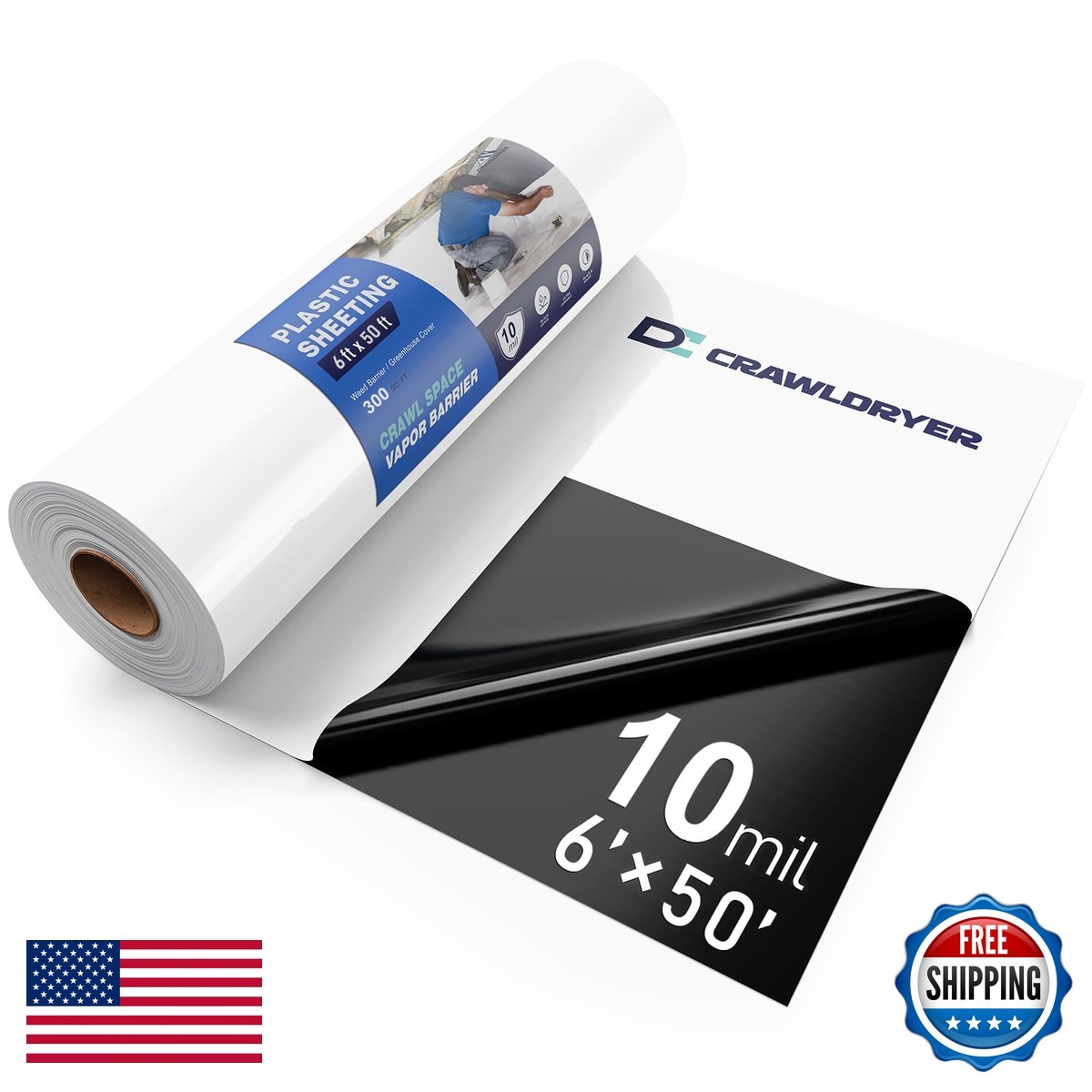 Crawldryer Crawl Space Vapor Barrier – 10 mil (6′ x 50′) Black and White Panda