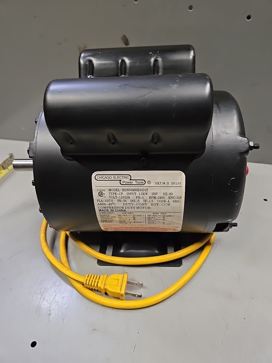 2HP Electric Compressor Motor 3450 RPM 56FR 1PH 5/8″ Shaft 115/230V 3450 RPM