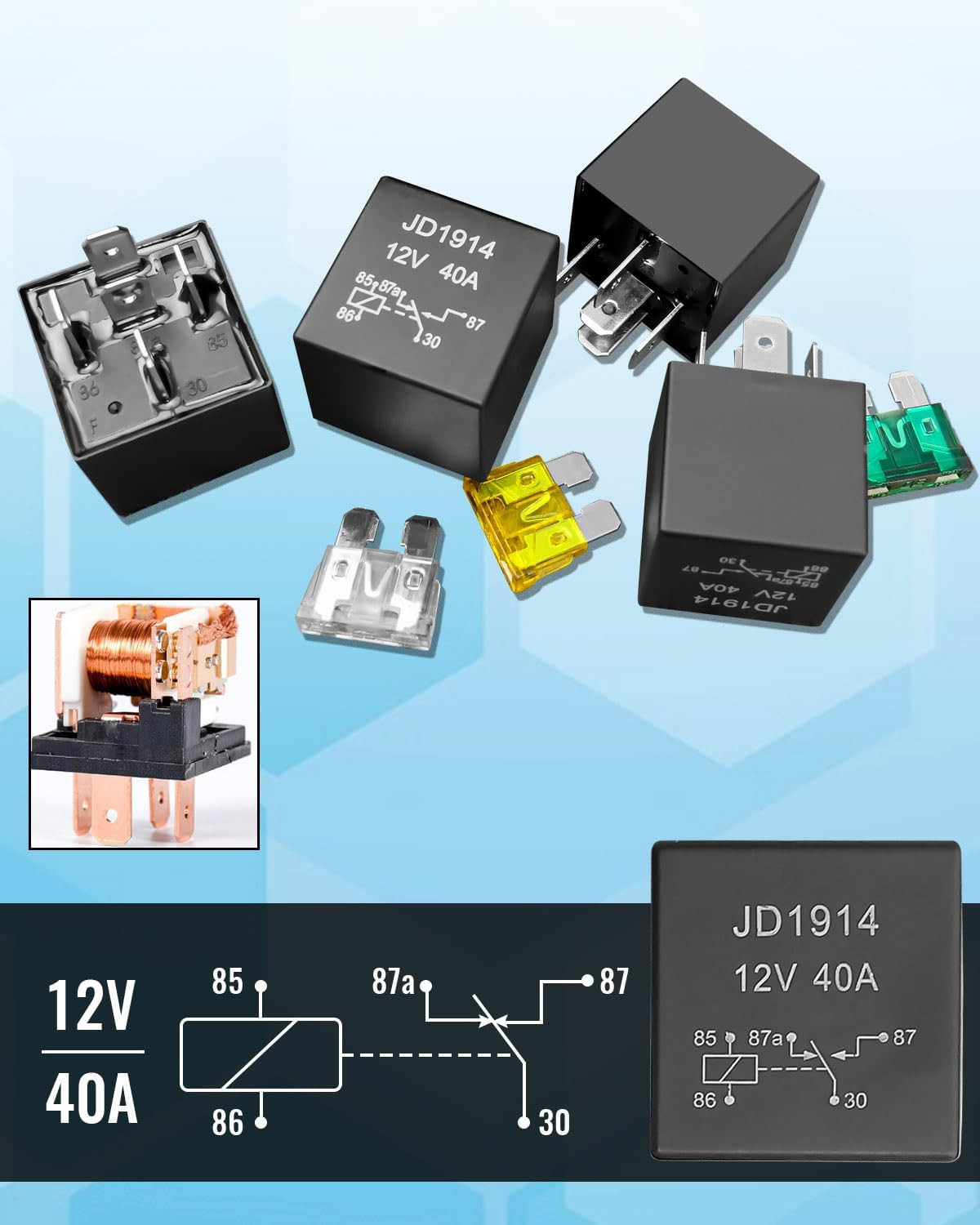 Pre-Wired Fuse Relay Box Waterproof, 8 5-Pin JD1914 Relay Slots and 12 ATC ATO F