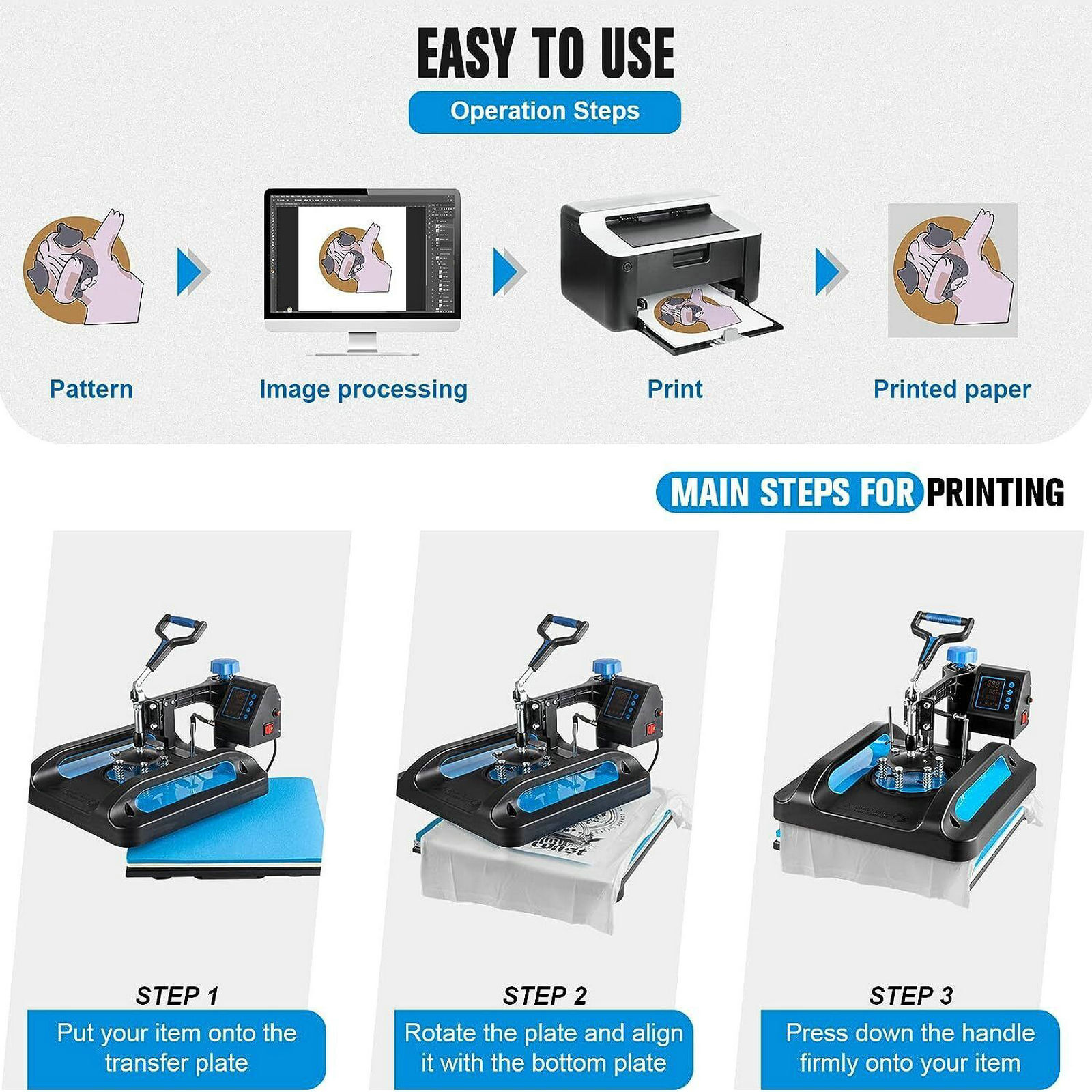 8 in 1 T-Shirt Heat Press Machine 15″x15″ Transfer Sublimation With 30OZ Tumbler