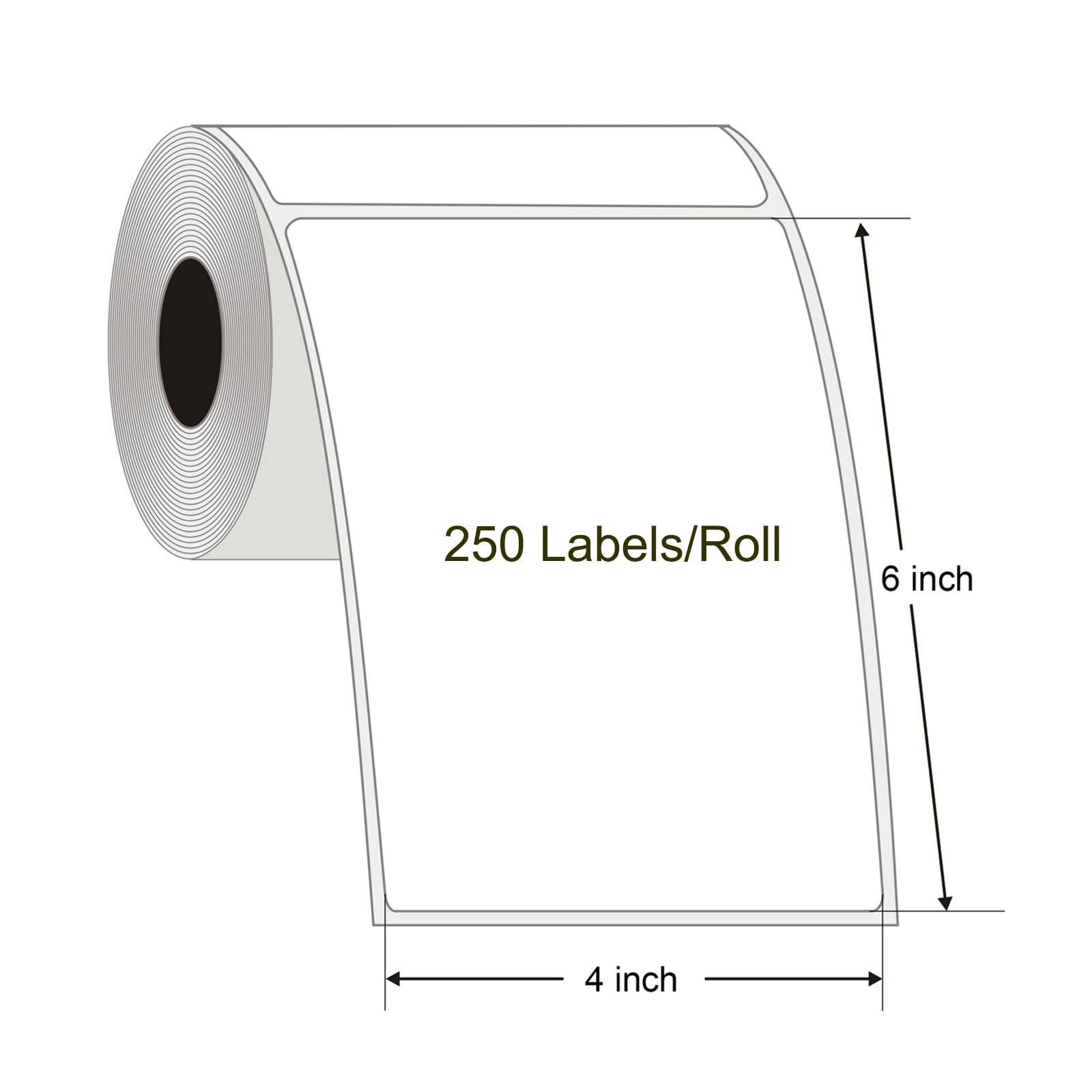 4x 6 Direct Thermal Shipping Labels, 1 Core, Perforated, 250 Labels per Roll,The