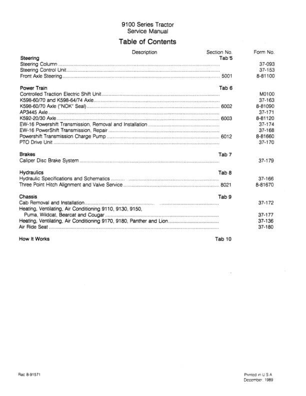 Case IH 1000, 9110, 9130, 9150, 9170, 9180, 9190 Tractor Repair Service Manual