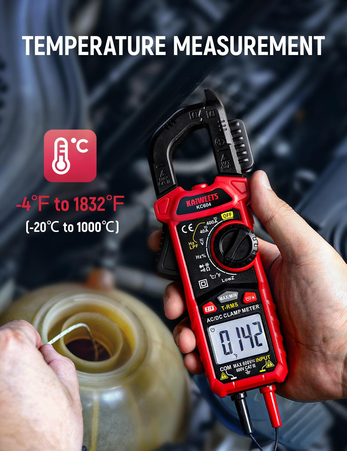 KAIWEETS Digital Clamp Meter Multimeter with D-Shaped Jaw for AC/DC Current & Vo