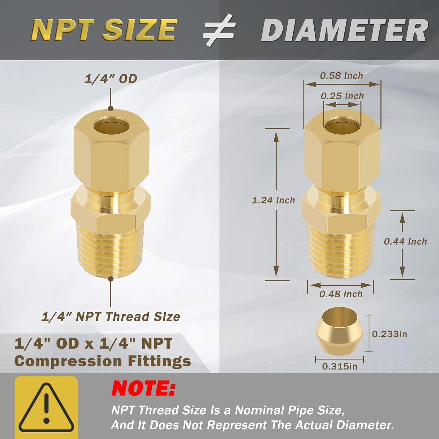 Brass Compression Tube Fitting, 10 PCS 1/4″ OD X 1/4″ NPT Male Compression Union