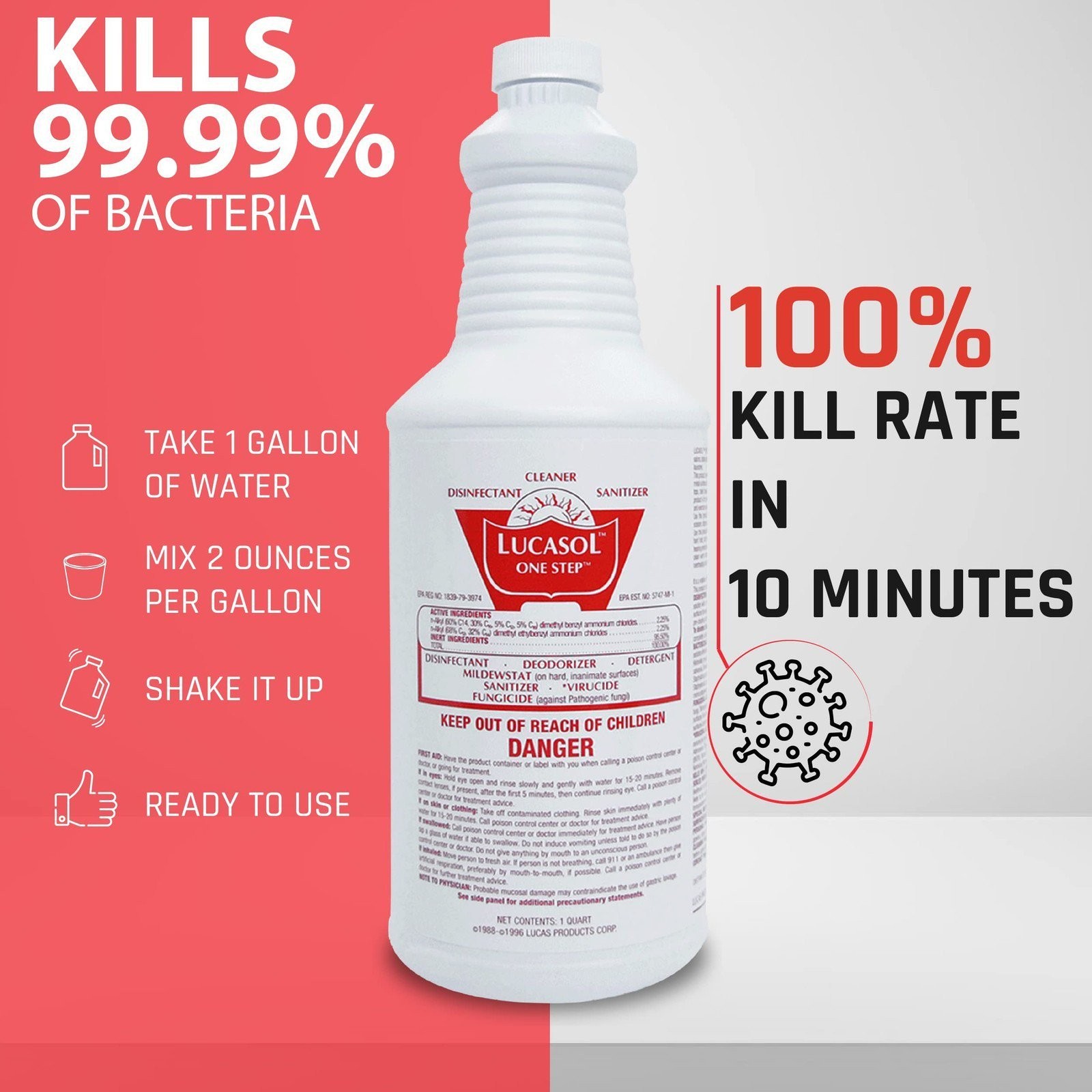 Lucasol One Step Disinfectant All Purpose Cleaner, 1 Quart (32oz)