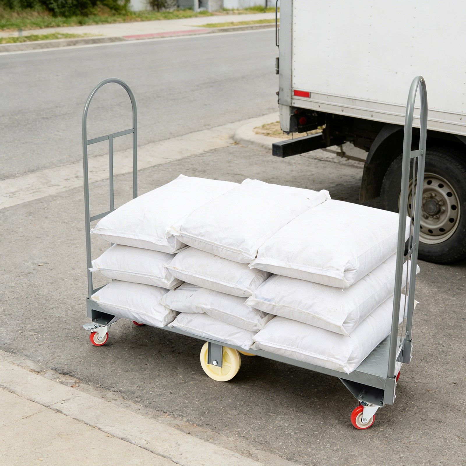 Q235 Steel U-boat Platform Dolly Warehouse Shipping Manual Cart Load 2000lb Grey