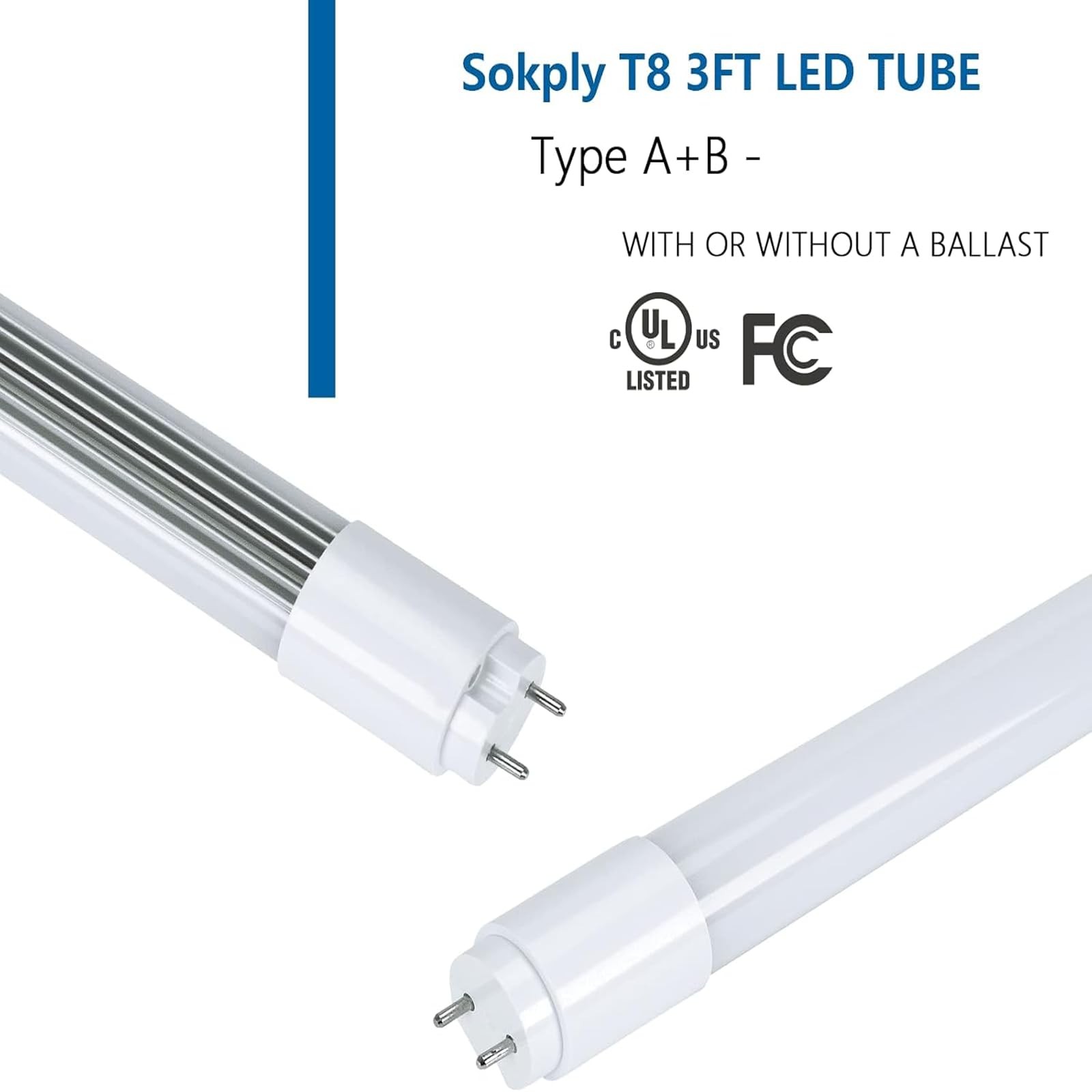 T8 T10 T12 Tube Light 3FT A+B 15W 1875LM, 36In Bulb Ballast Bypass or Dual-En…