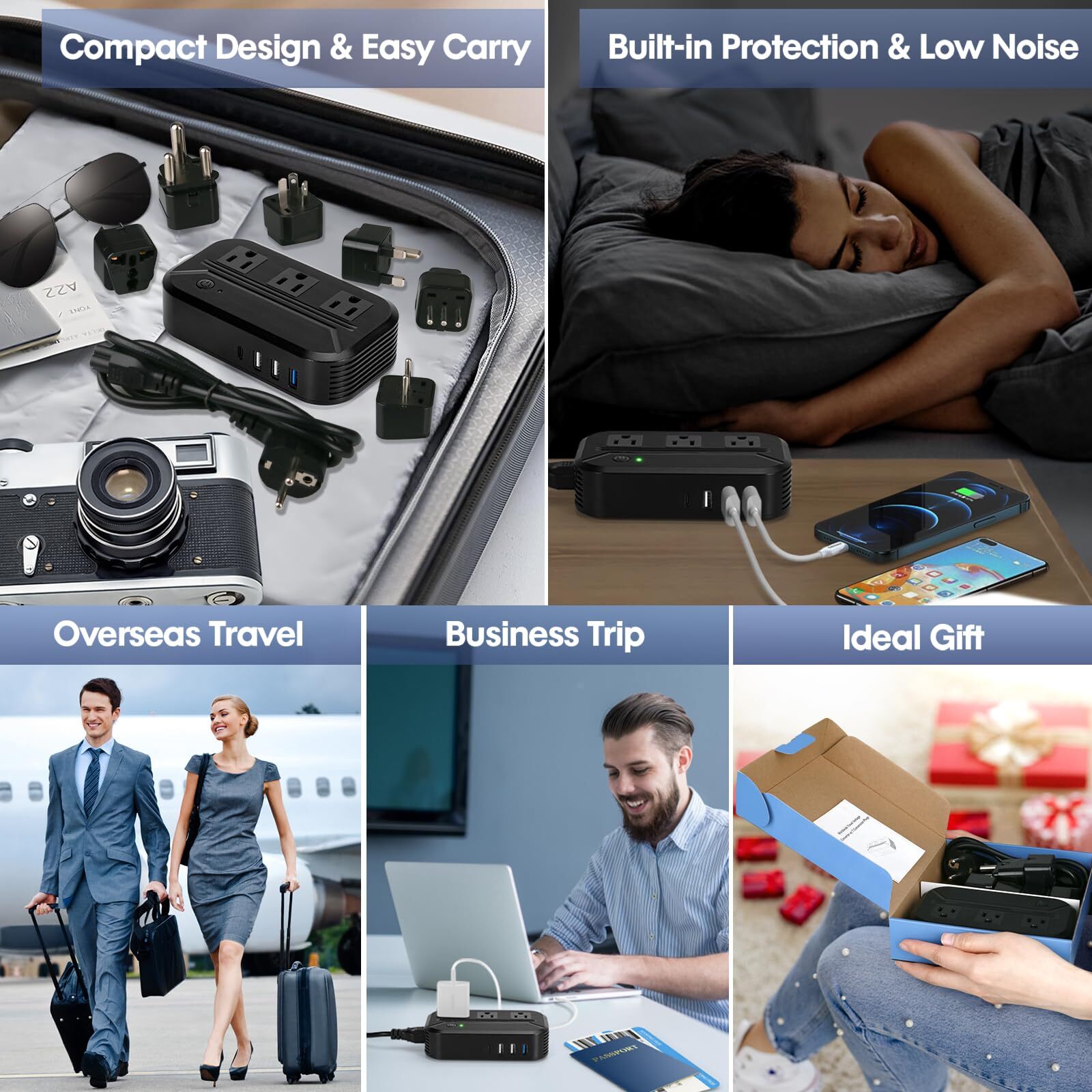 Universal Voltage Converter with Multiple Ports for International Travel Use