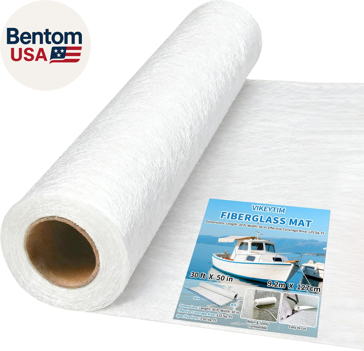 Fiberglass Mat 50 in X 30 Ft, 125 Sq. Ft Fiberglass Chopped Strand Mat Resin & E