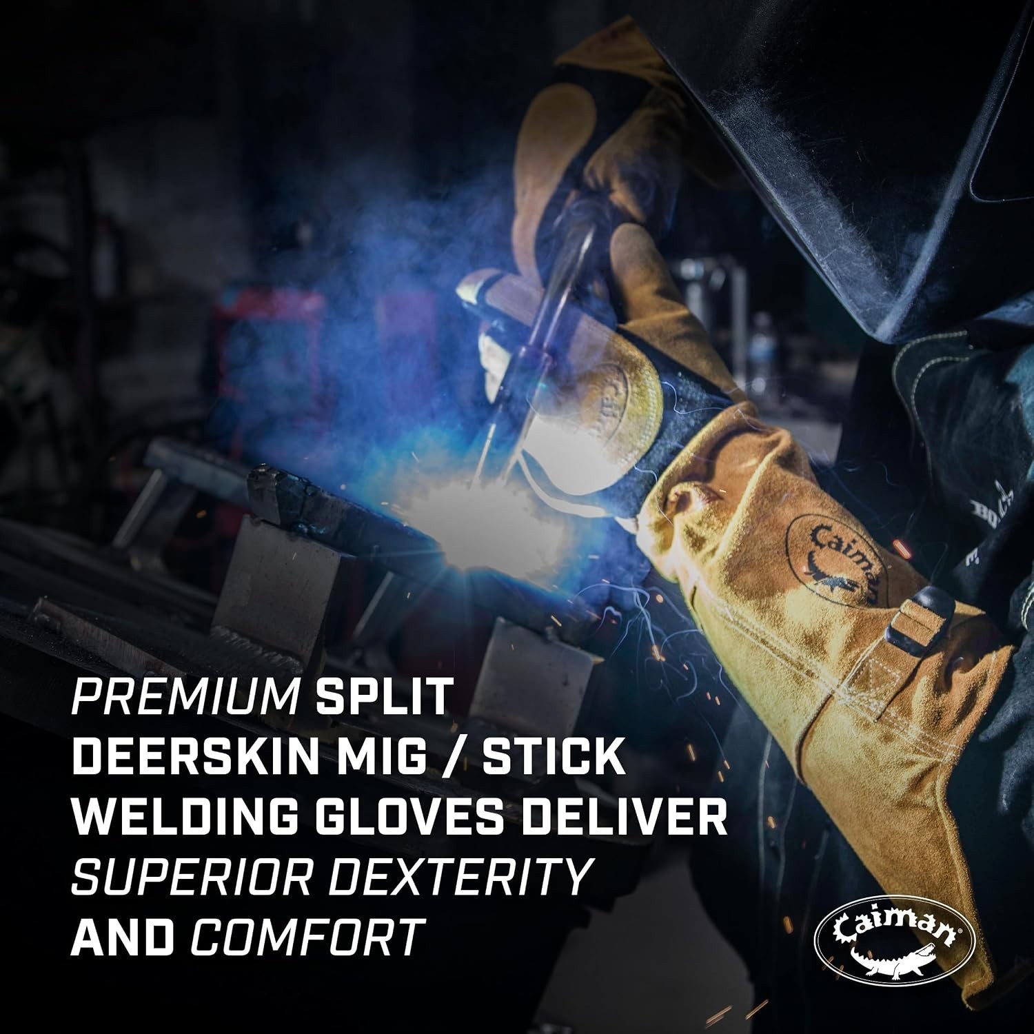 Caiman 1878-5 1878 Welding Gloves, Extended Gauntlet Cuff, Wing Thumb, Premium