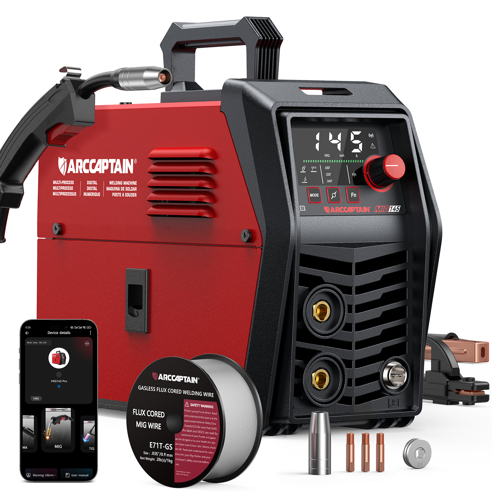 ARCCAPTAIN iControl 145A Pro MIG Welder 3 in 1 Flux Core/Lift Tig/Stick Gasless