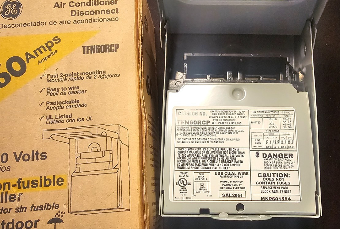 GE 60 Amp Non Fusible Air Conditioner Disconnect TFN60RCP Gray