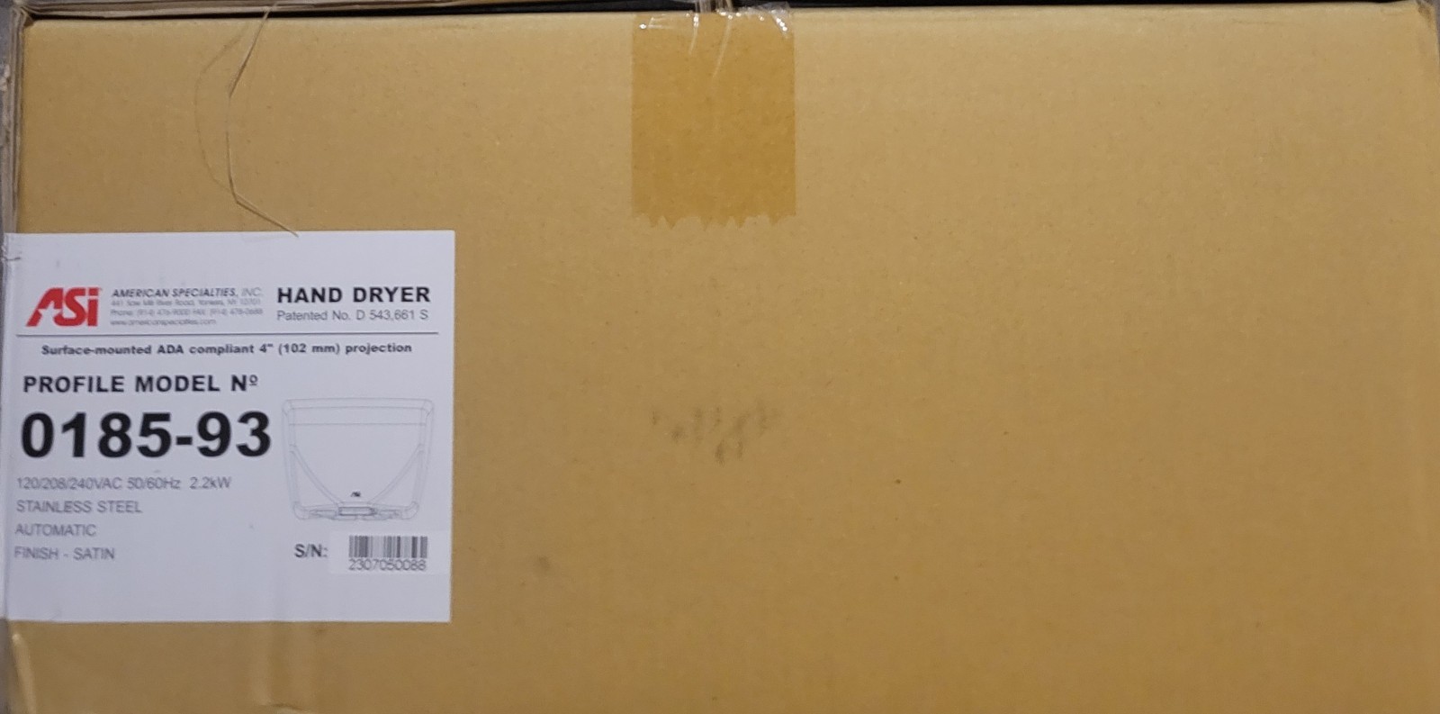 ASI American Specialties Hand Dryer New In Box Model 0185-93