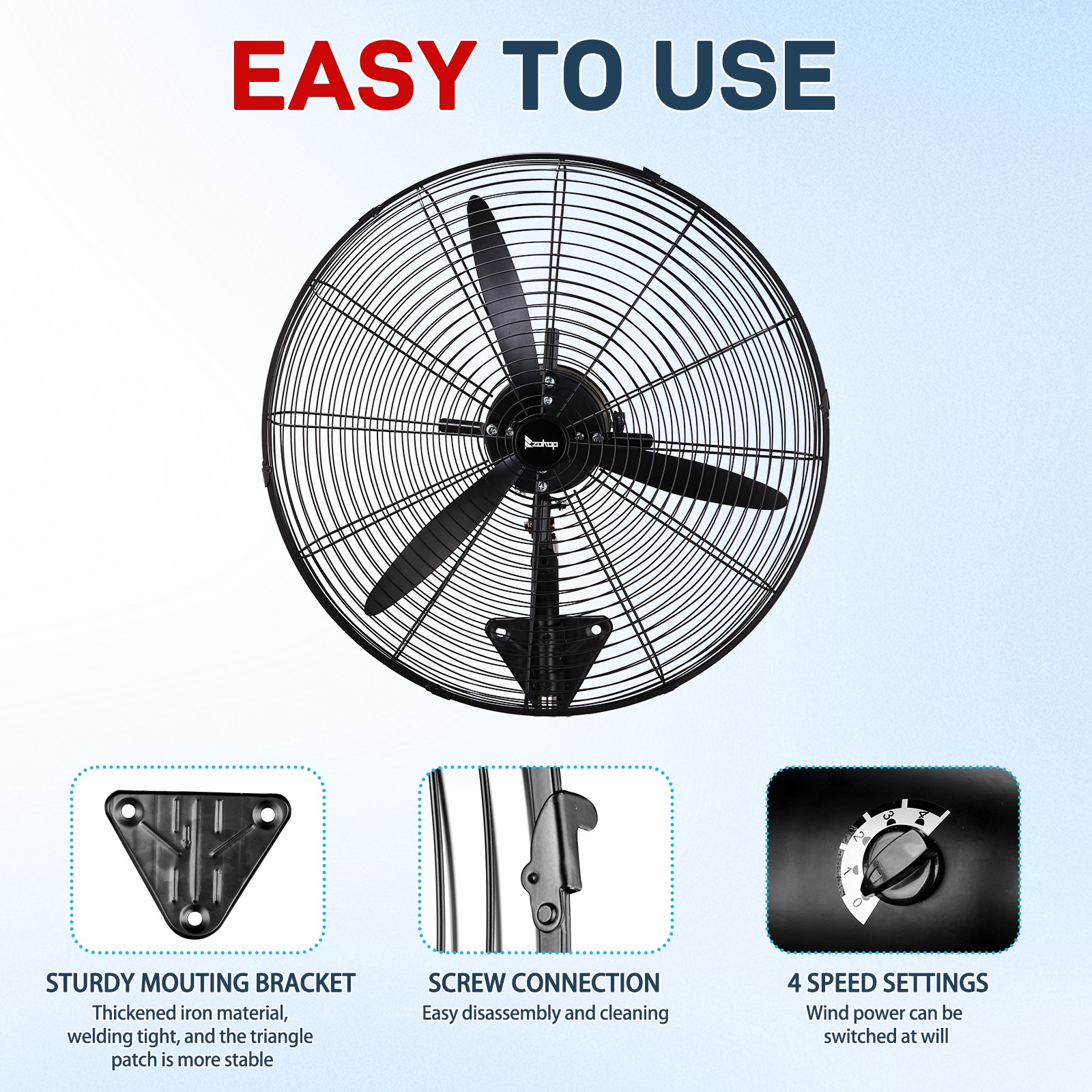 20» High Velocity Oscillating Wall Mount Fan For Commercial, Industrial 4 Speed