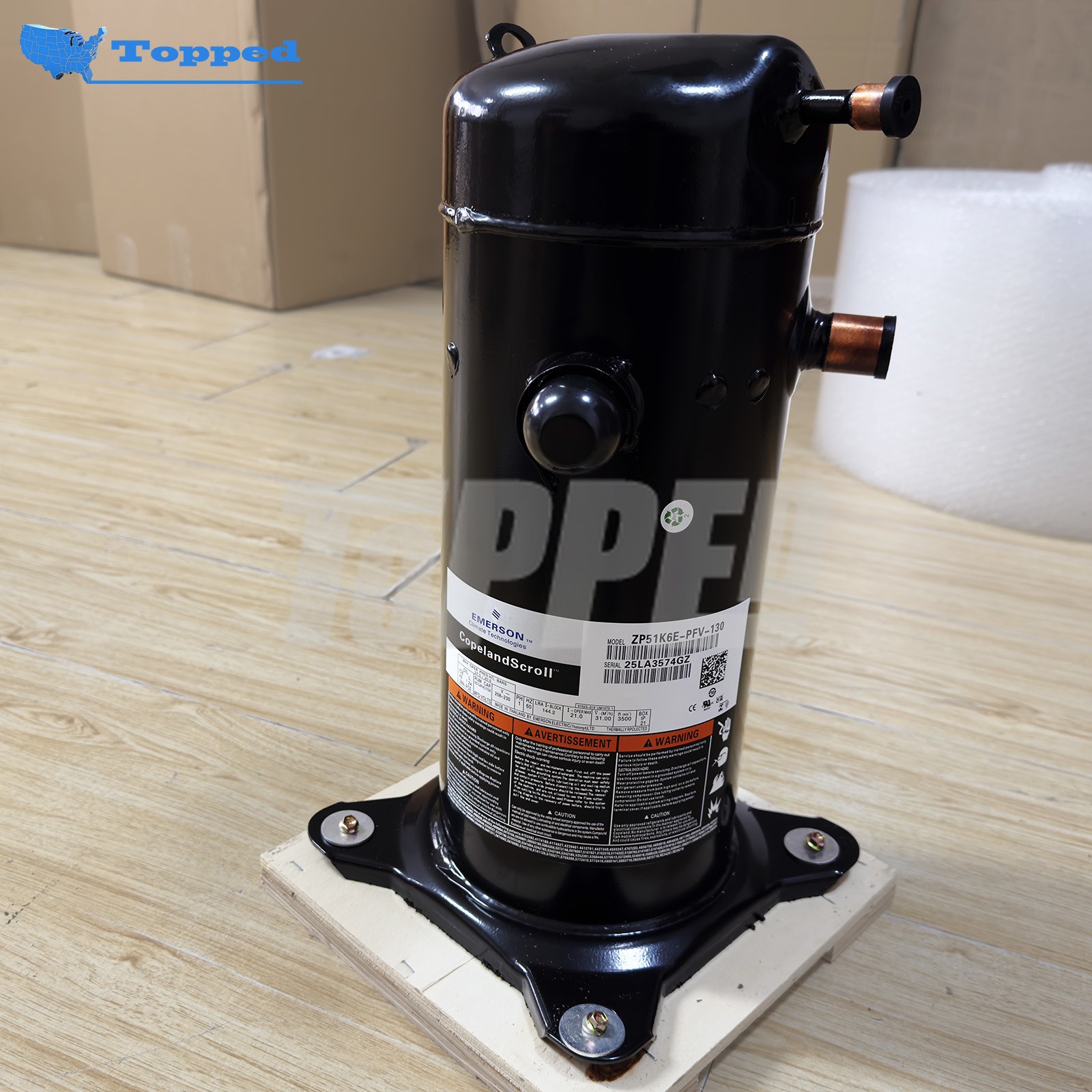 New Scroll Compressor 208-230V 1PH 4-4.9 Tons R410A for Copeland ZP51K6E-PFV-130