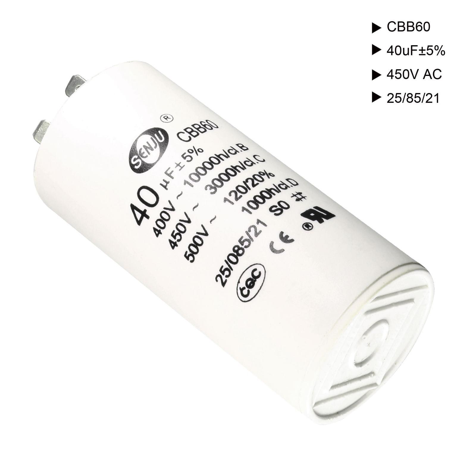 CBB60 Run Capacitor 40uF 450V AC Double Insert 50/60Hz Cylinder 94x45mm White