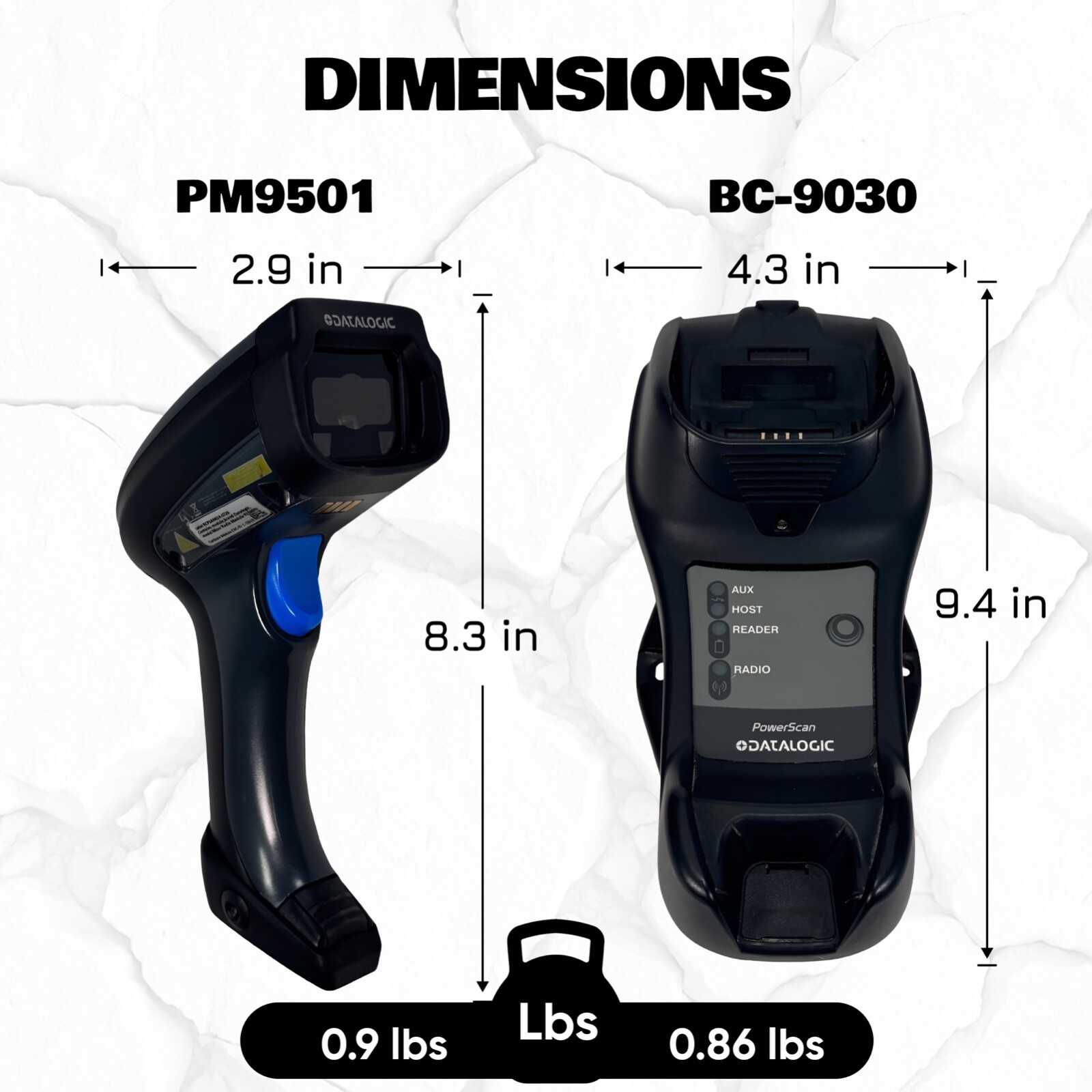 Datalogic PowerScan PM9501 + BC9030 – Industrial Grade Wireless Barcode Scanner
