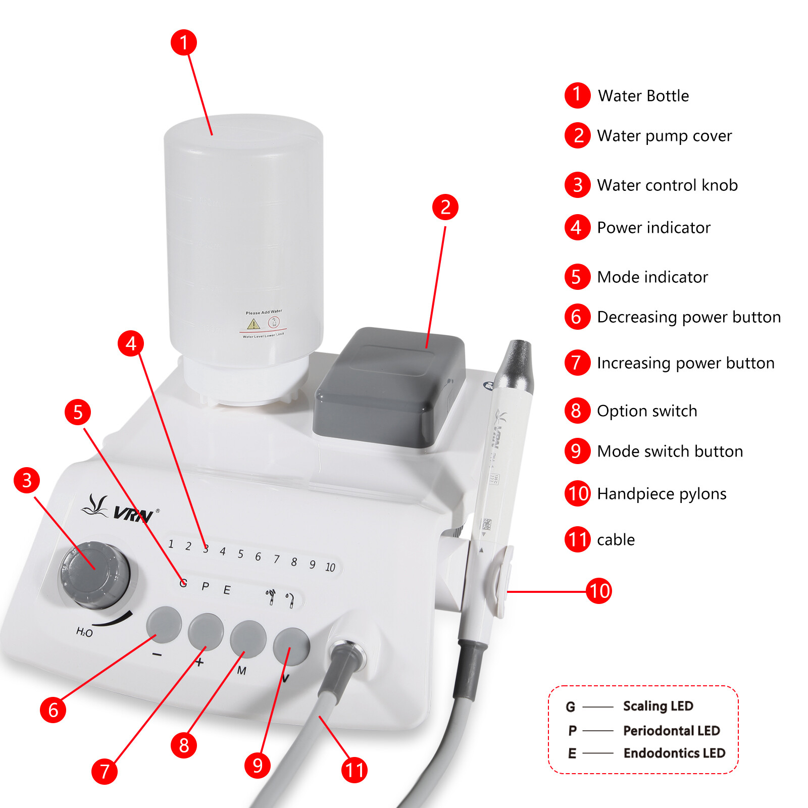LED Dental Ultrasonic Piezo Scaler VRN /Wireless LCD Hygiene Prophy Handpiece OR