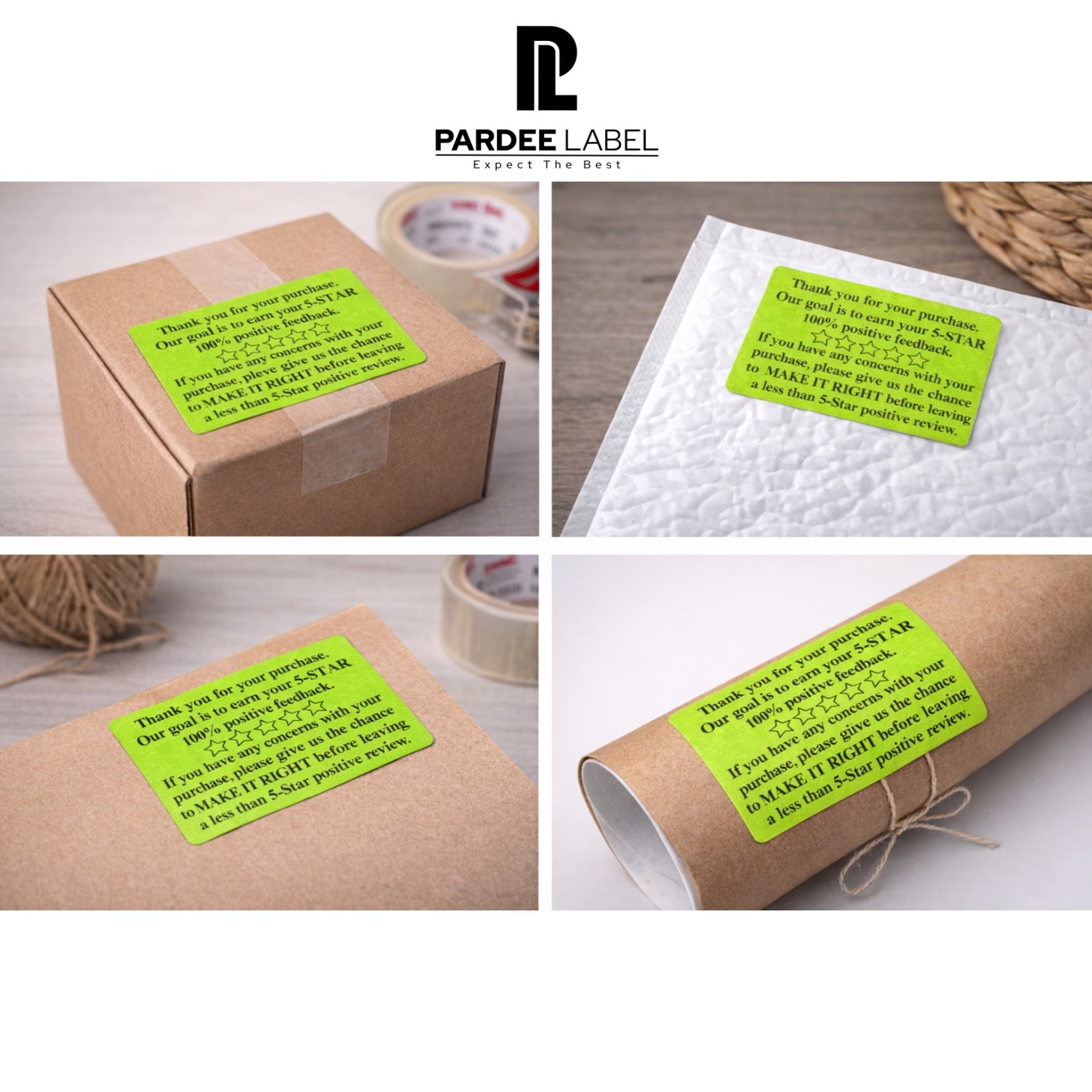 2″ x 3″ Thank You Feedback Stickers – Neon Green – 250 Labels/Roll