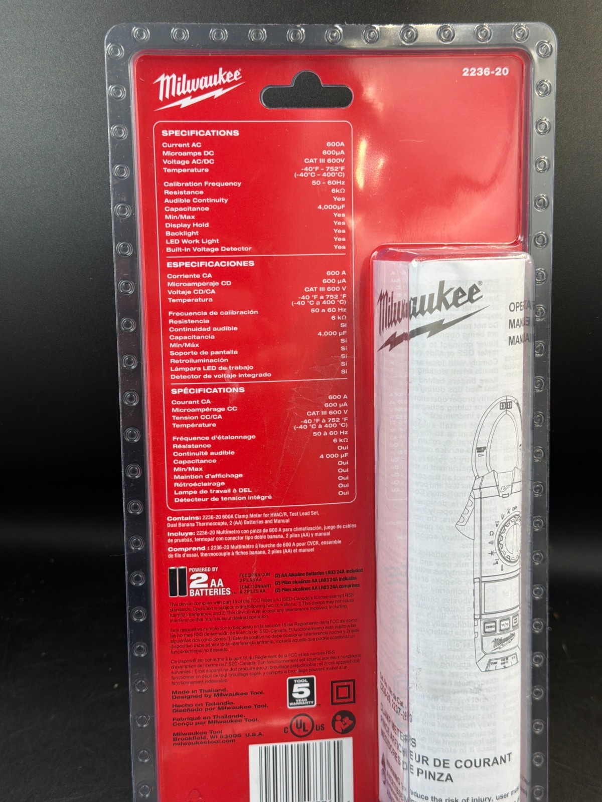 NEW MILWAUKEE 2236-20 600A CLAMP MULTI METER ELECTRICAL TESTER DIGITAL FREESHIP