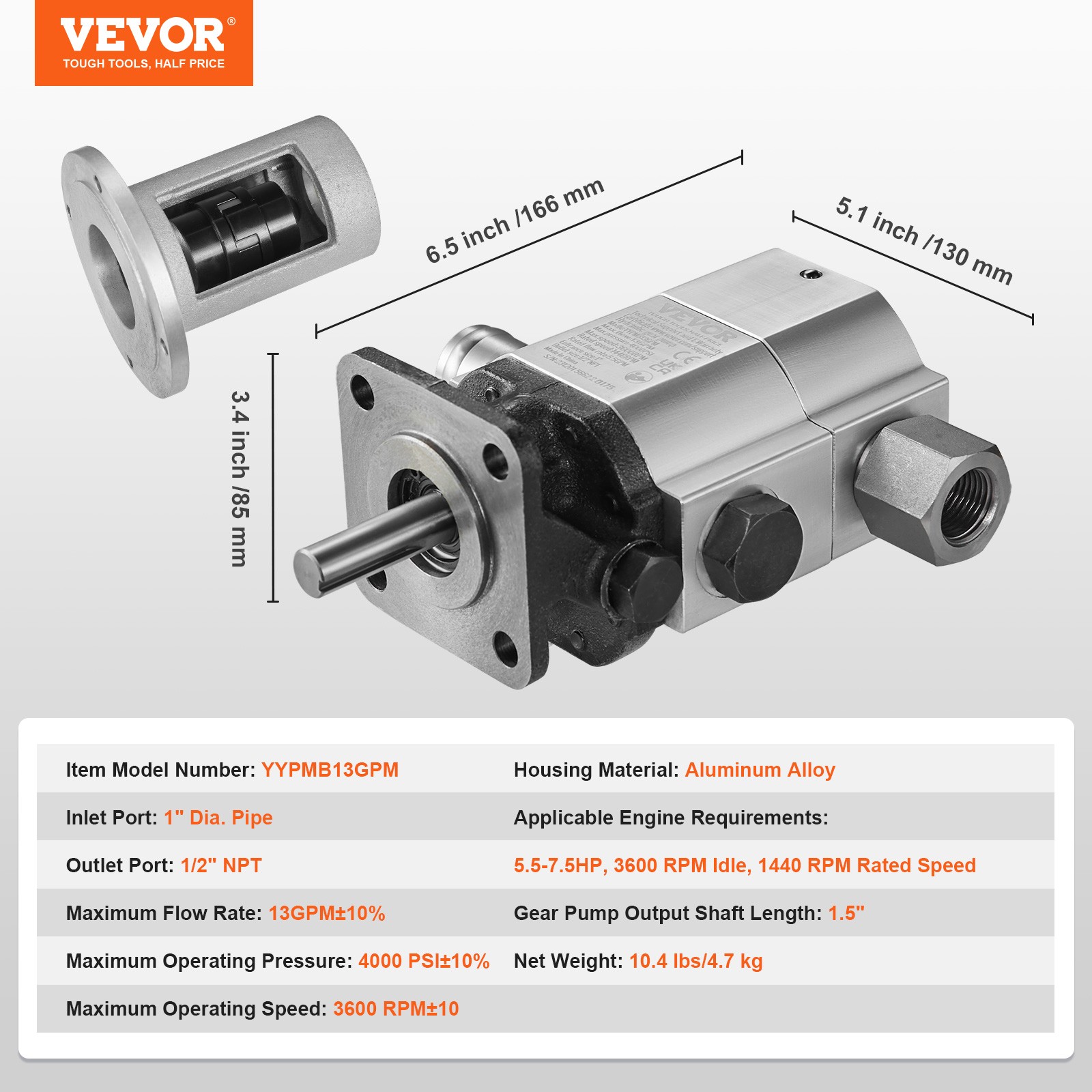 VEVOR Hydraulic Wood Log Splitter Pump Kit Gear Pump 13GPM 2 Stage with Coupling
