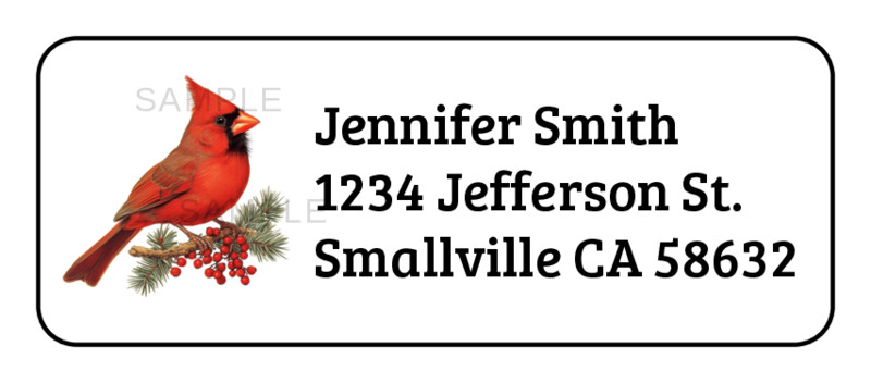 30 Christmas Red Cardinal Bird personalized return address labels stickers tags