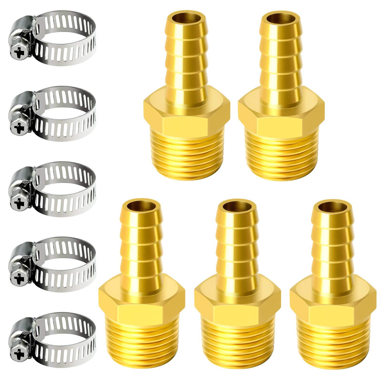 Brass Hose Barb Fitting 3/8 Inch Barb To 1/2 Inch Male Npt Adapterpack Of 5
