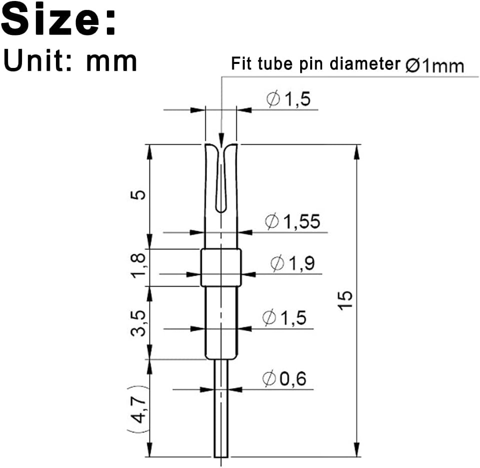 100 Pieces 1.0mm 0.039inch Diameter Tube Socket Pins Nixie VFD Size: for IN-18