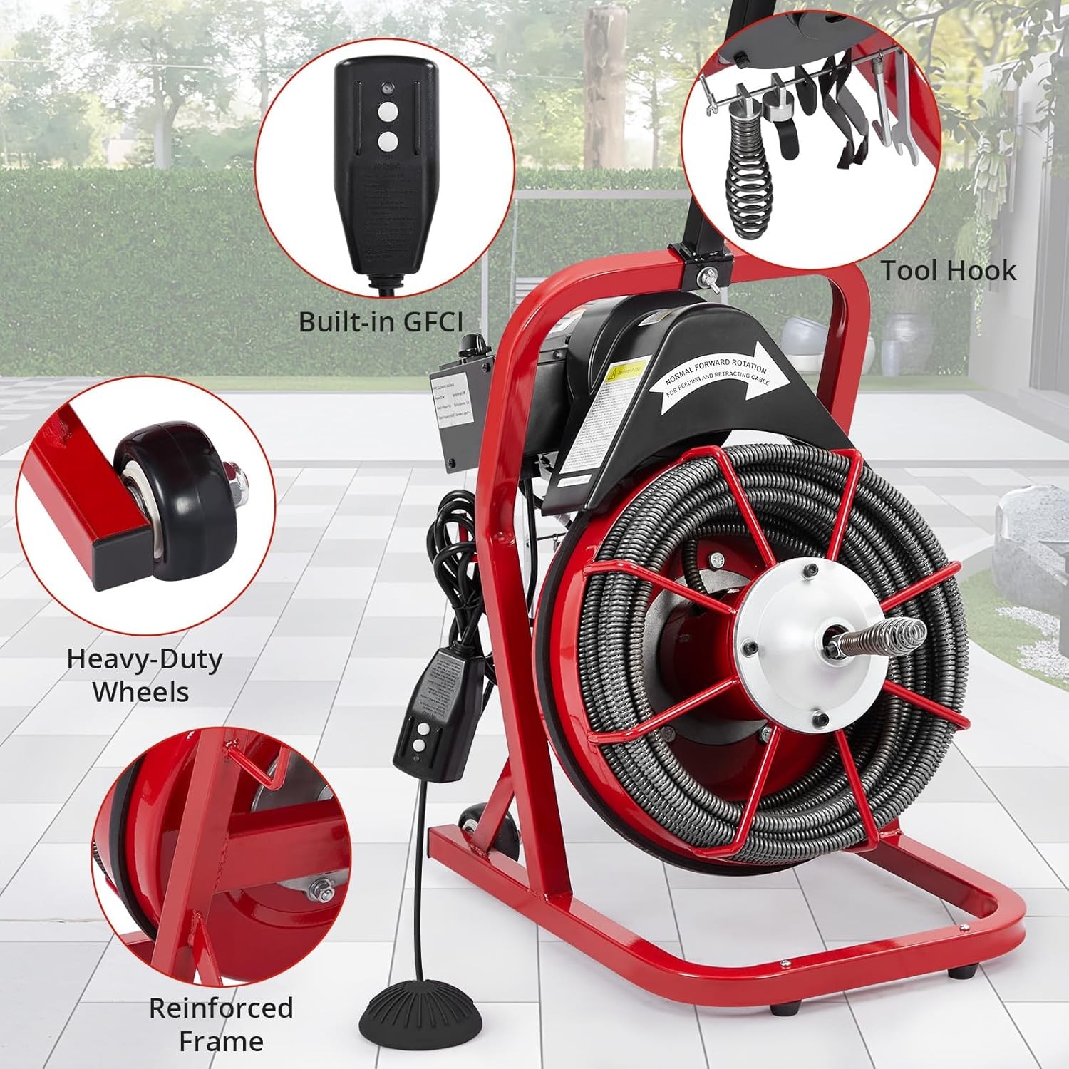 75Ft x1/2In Drain Cleaner Electric Sewer Snake Cleaning Machine Auger Auto Feed