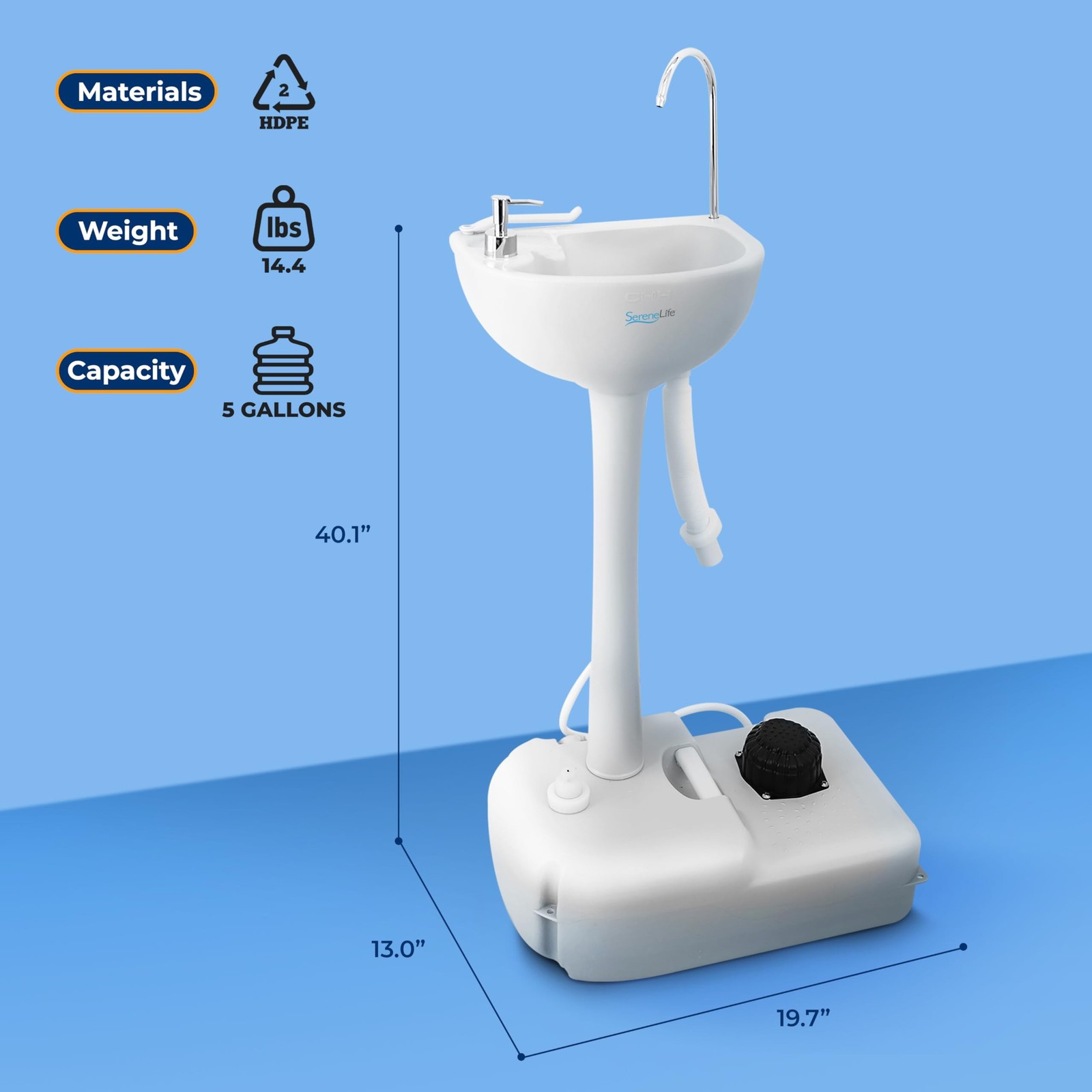 SereneLife Portable Hand Washing Station, 100+ Hand Washes, Hands-Free Foot P…