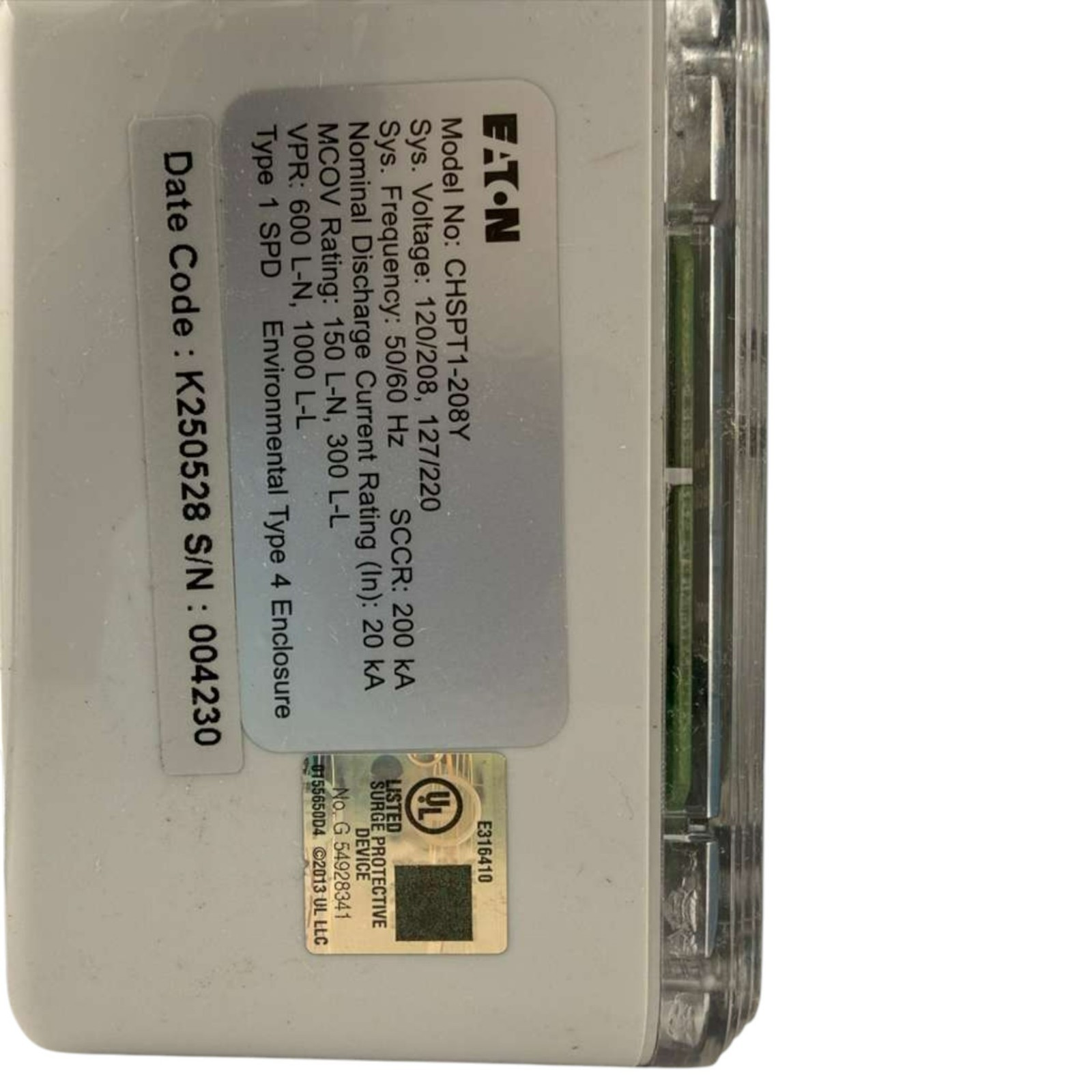 NEW Eaton Cutler Hammer CHSPT1-208Y Surge Protective Device Type1 208Y/120V 50 k