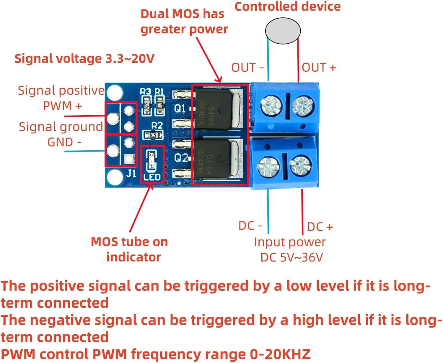 6Pcs MOSFET Switch Drive Module DC 5V-36V 15A(Max 30A) 400W Dual High-Power MOSF